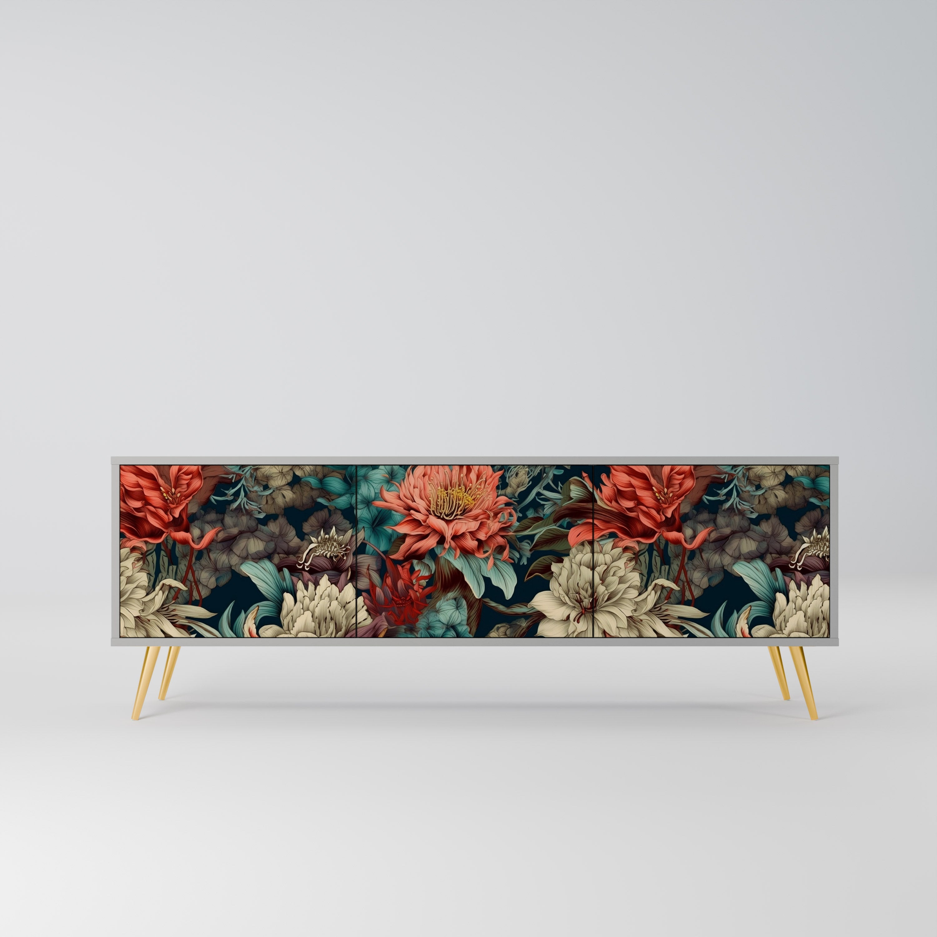 Meuble TV 3 portes SPROUTING GRACE en finition grise