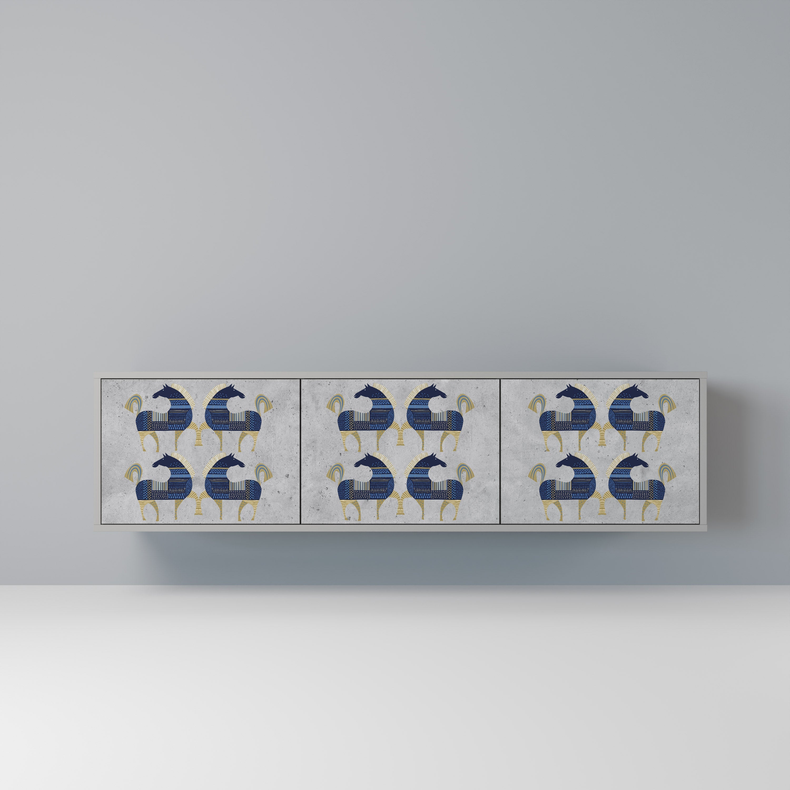 Meuble TV 3 portes MAJESTIC STEED finition grise