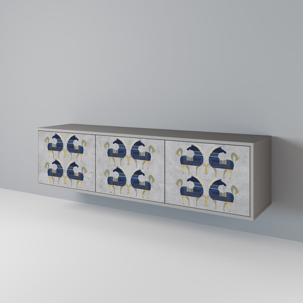 Meuble TV 3 portes MAJESTIC STEED finition grise