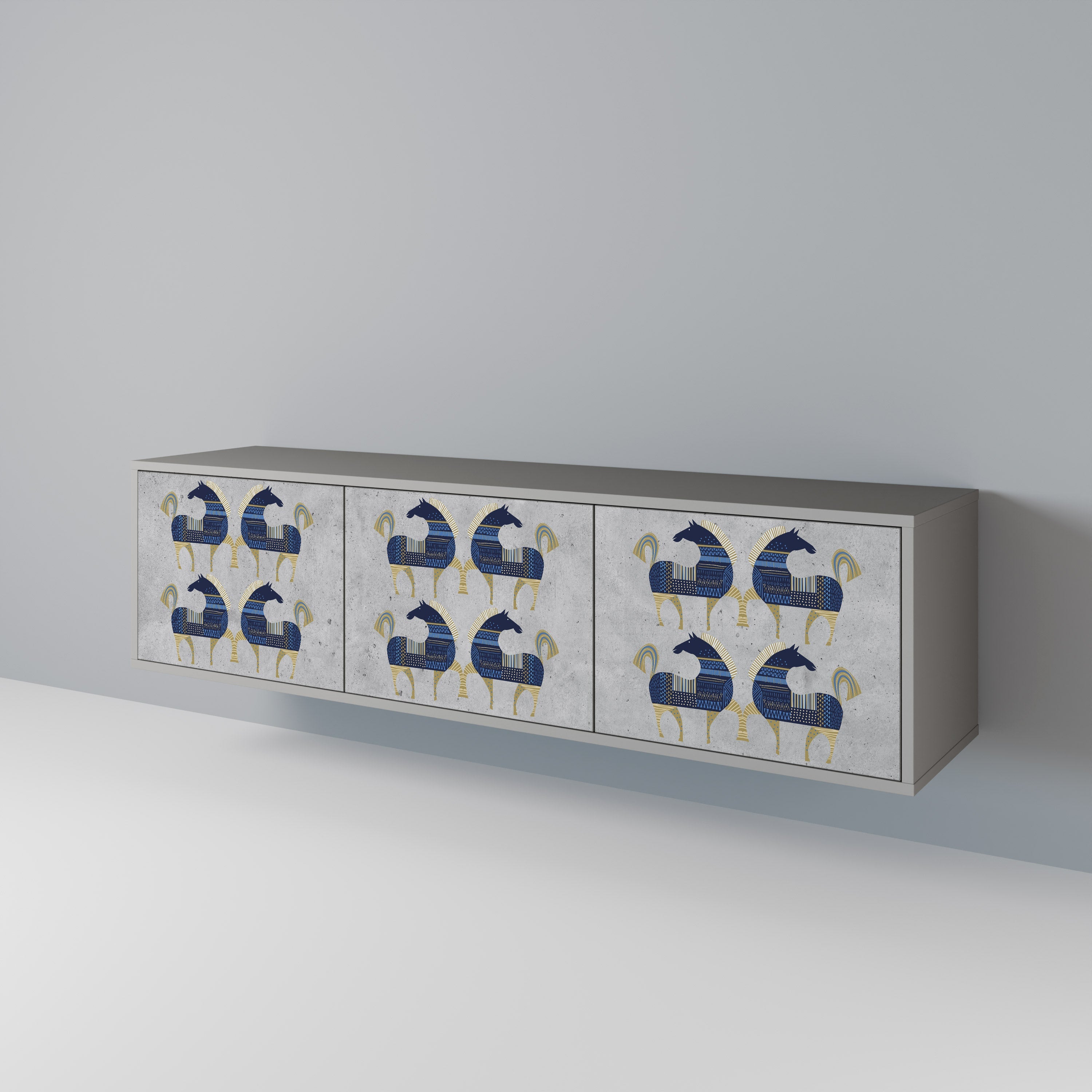 Meuble TV 3 portes MAJESTIC STEED finition grise