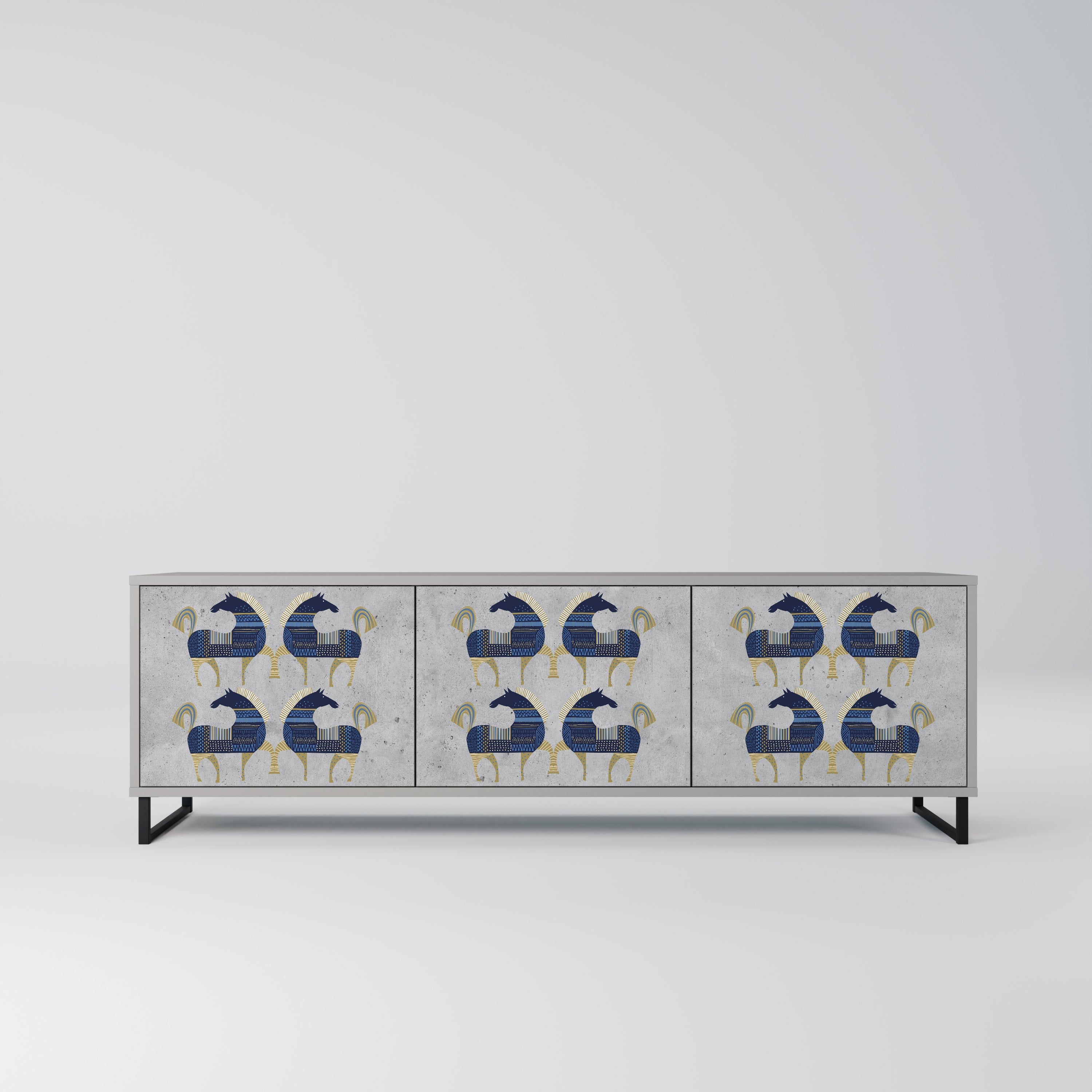 Meuble TV 3 portes MAJESTIC STEED finition grise