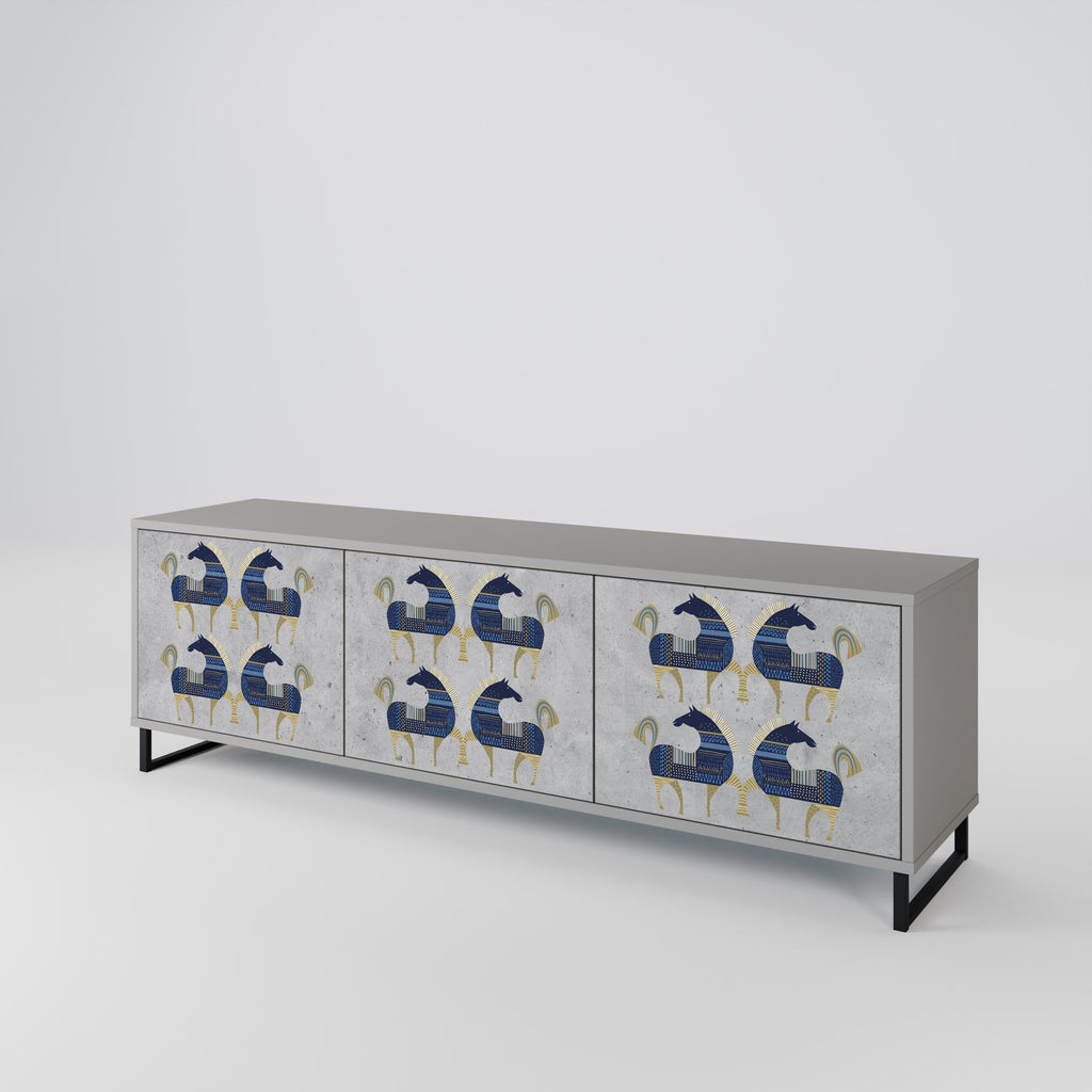 Meuble TV 3 portes MAJESTIC STEED finition grise