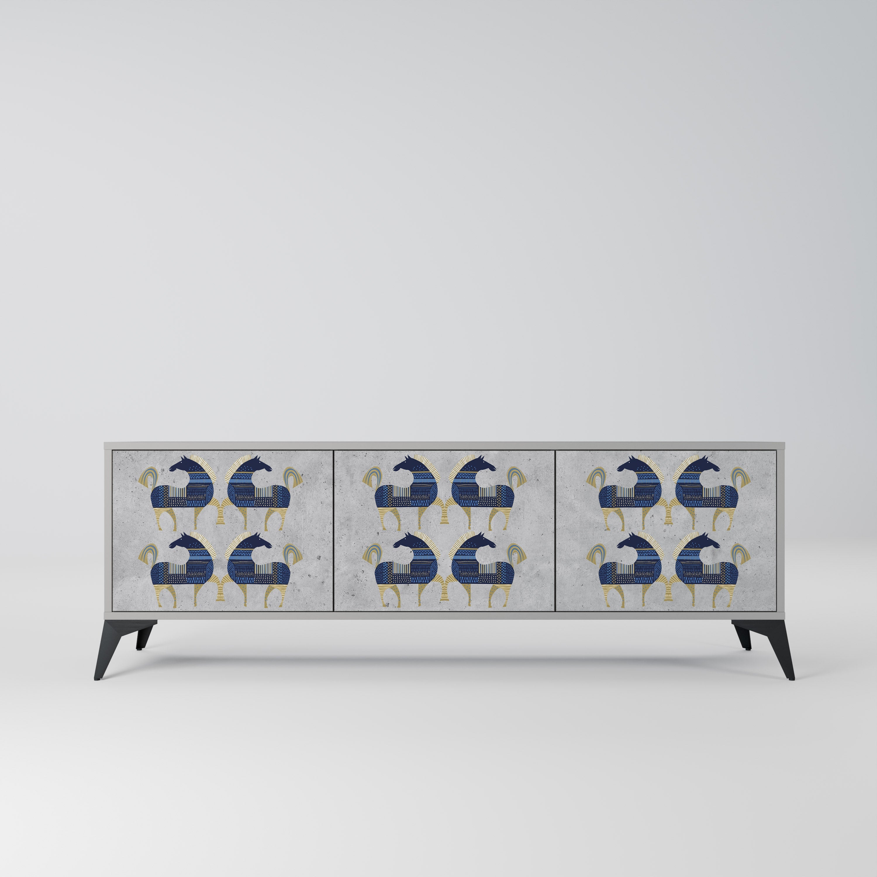 Meuble TV 3 portes MAJESTIC STEED finition grise