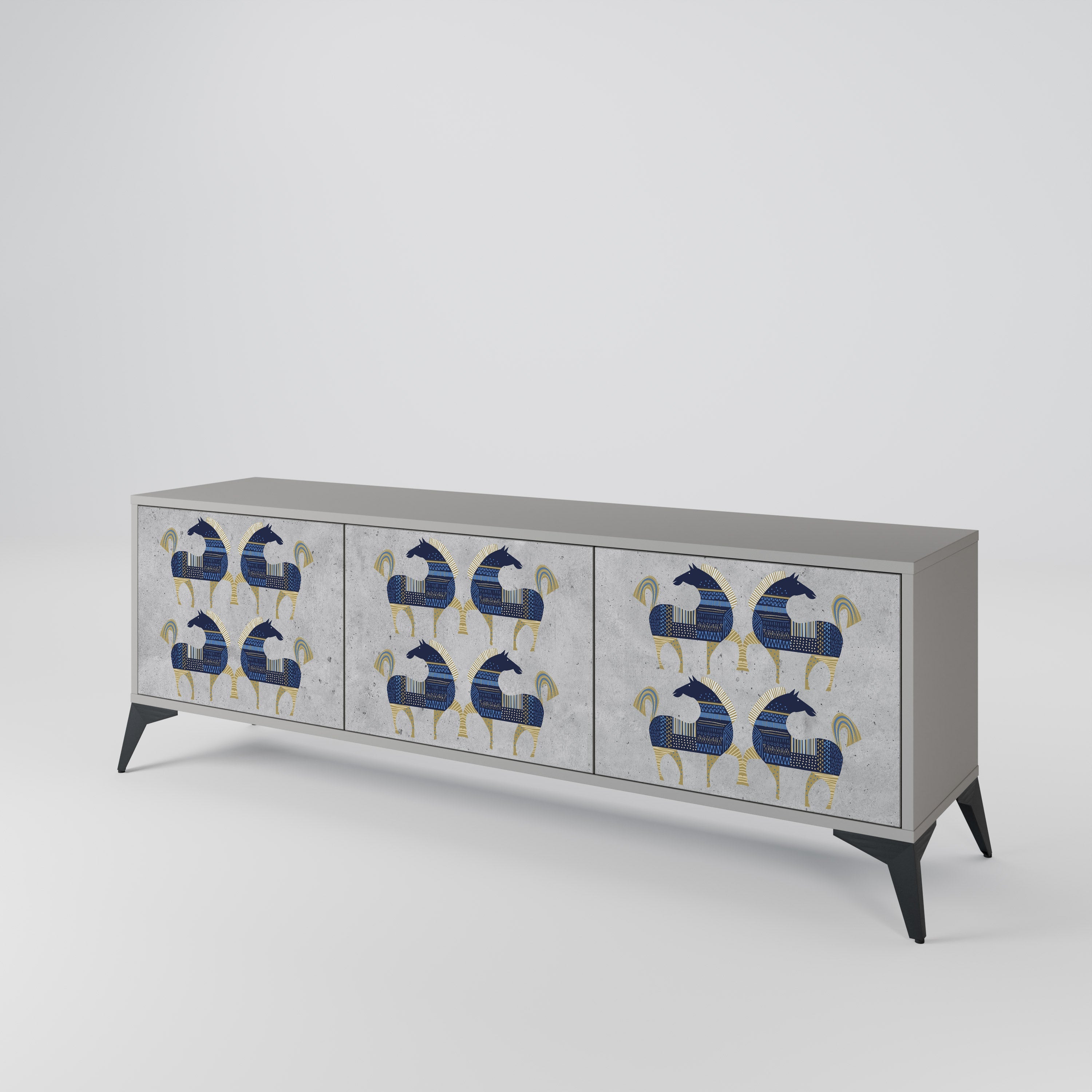 Meuble TV 3 portes MAJESTIC STEED finition grise