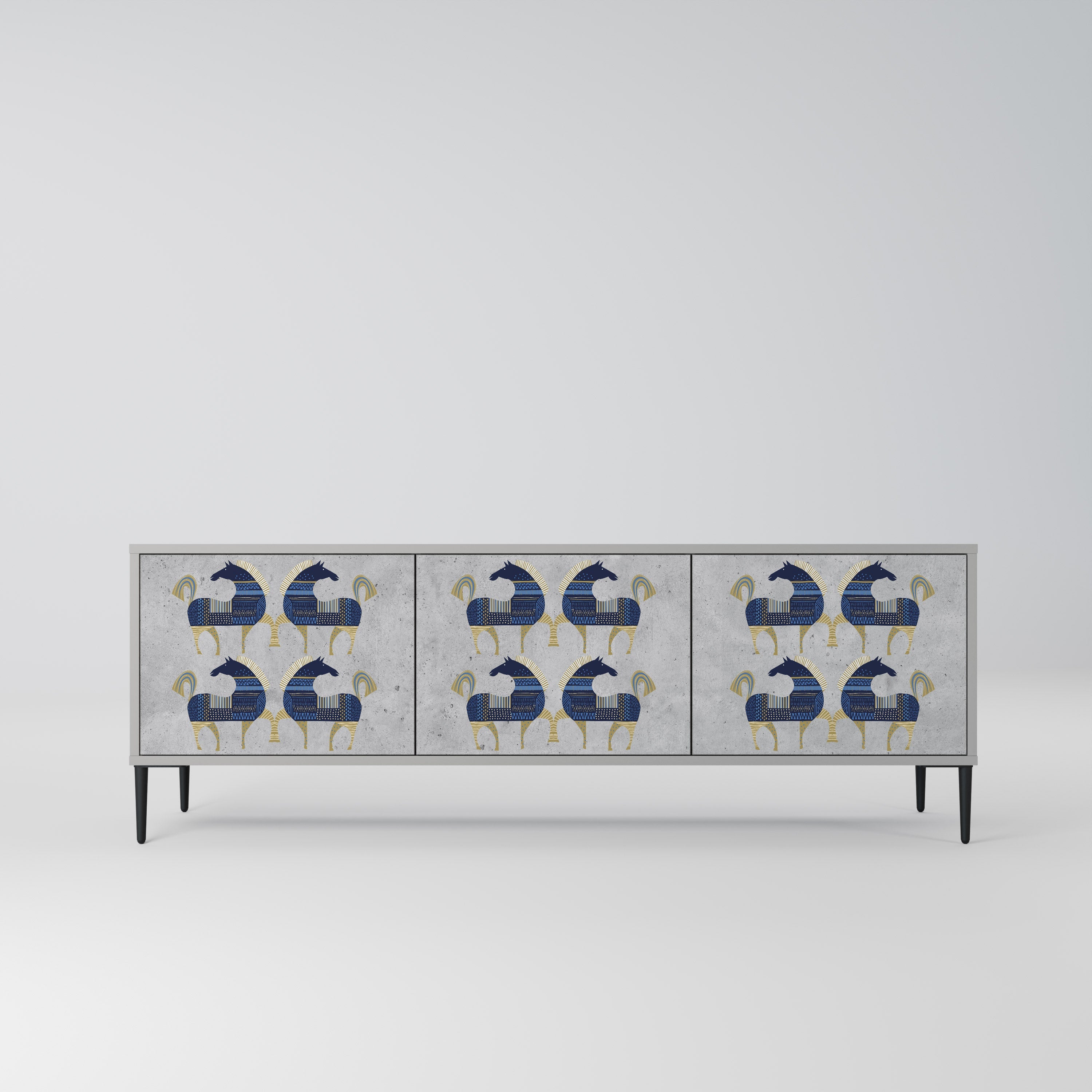 Meuble TV 3 portes MAJESTIC STEED finition grise