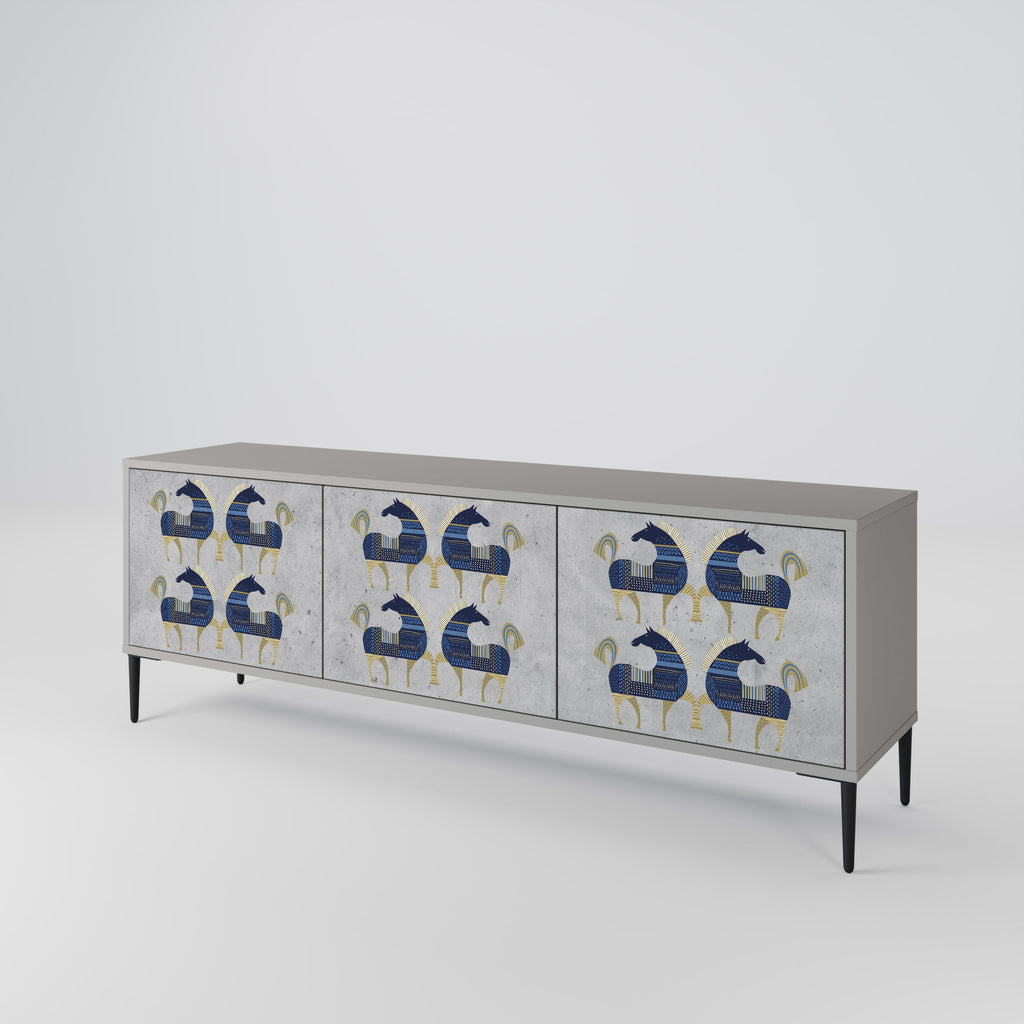 Meuble TV 3 portes MAJESTIC STEED finition grise