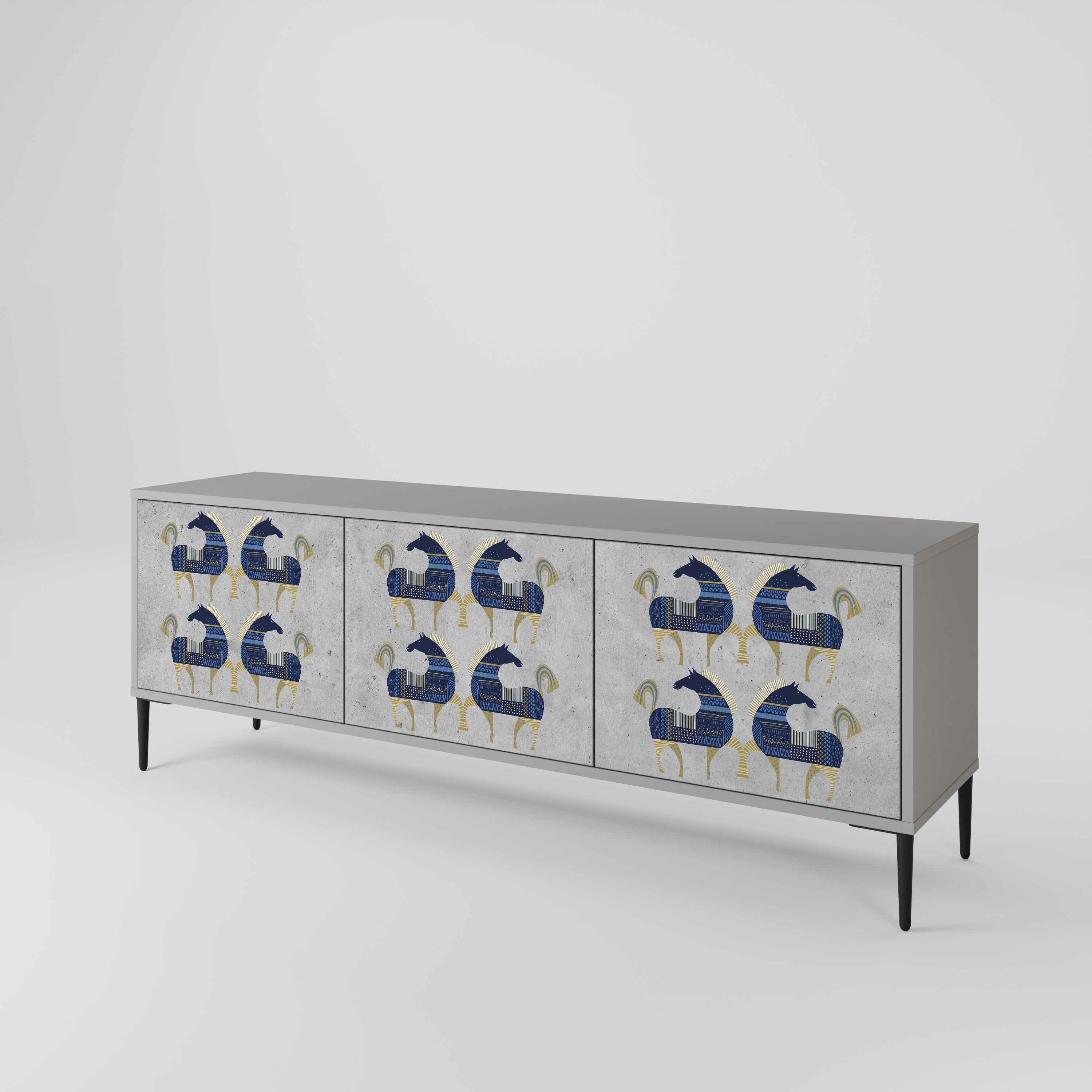 Meuble TV 3 portes MAJESTIC STEED finition grise