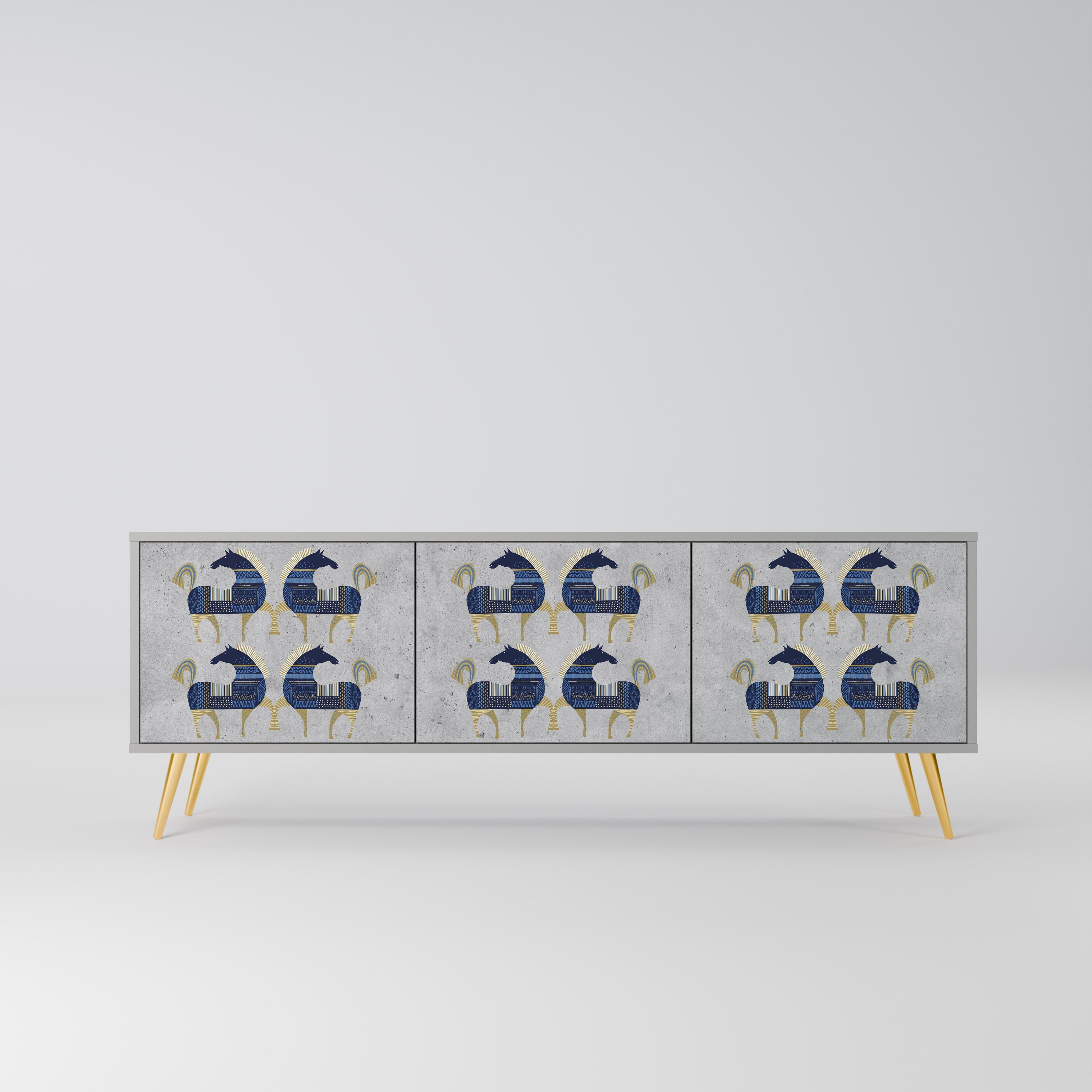 Meuble TV 3 portes MAJESTIC STEED finition grise