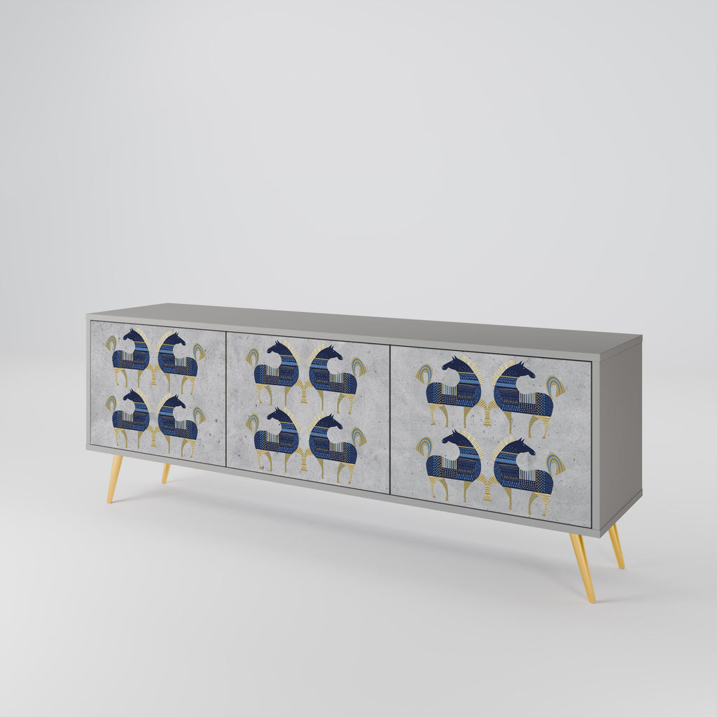 Meuble TV 3 portes MAJESTIC STEED finition grise