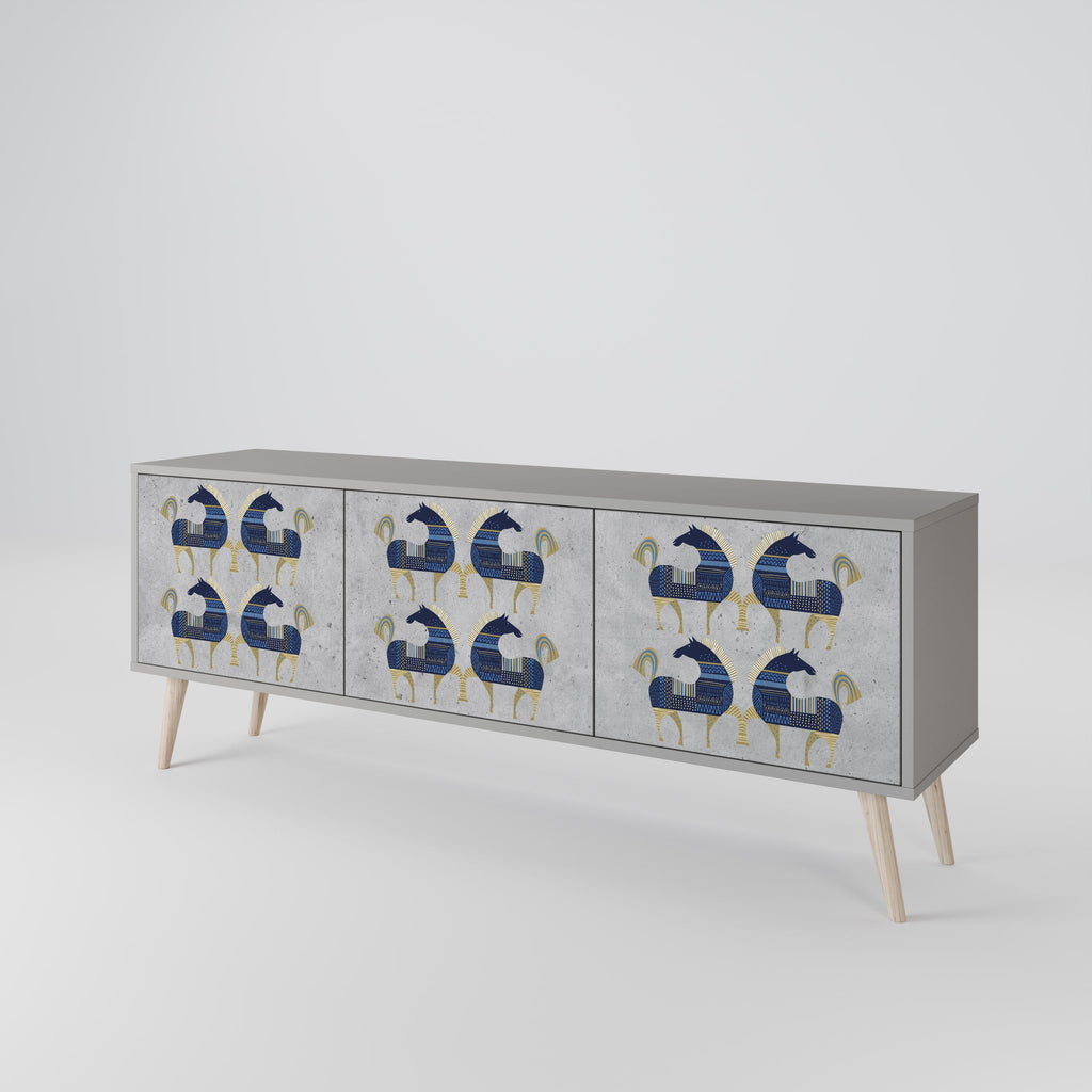 Meuble TV 3 portes MAJESTIC STEED finition grise