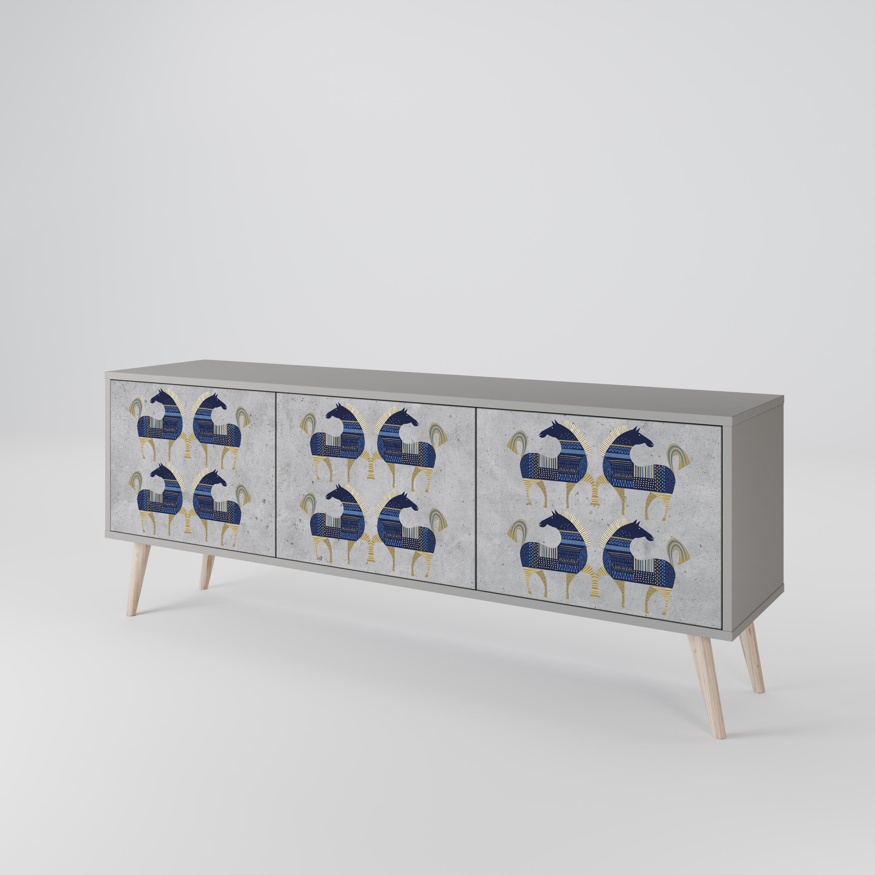 Meuble TV 3 portes MAJESTIC STEED finition grise