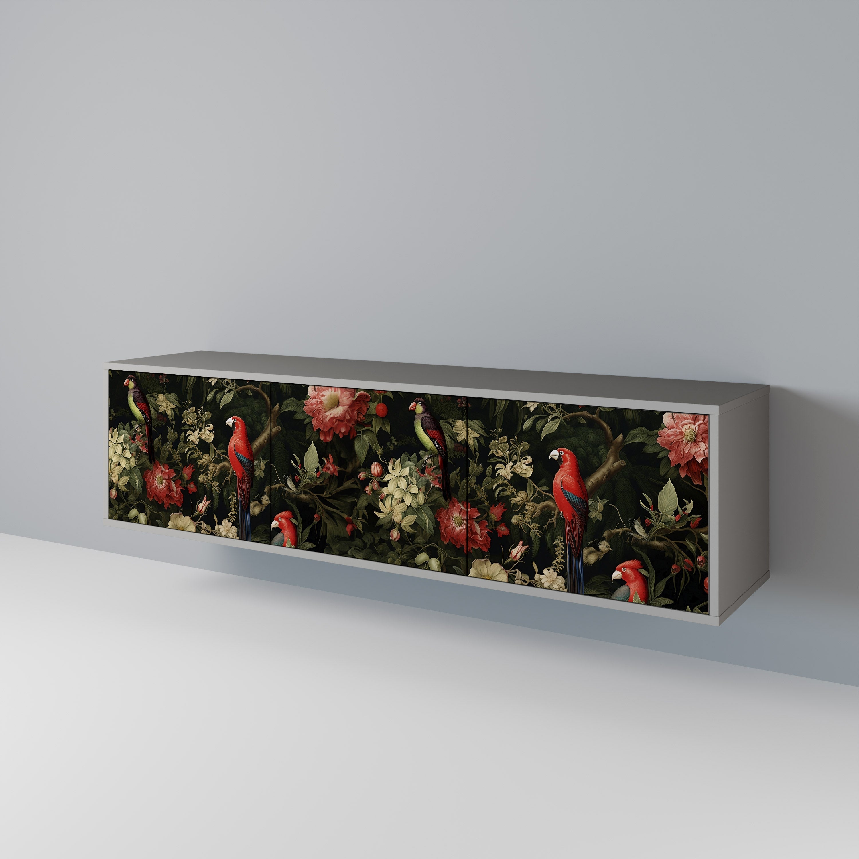 Meuble TV 3 portes AVIAN GREENERY, finition grise