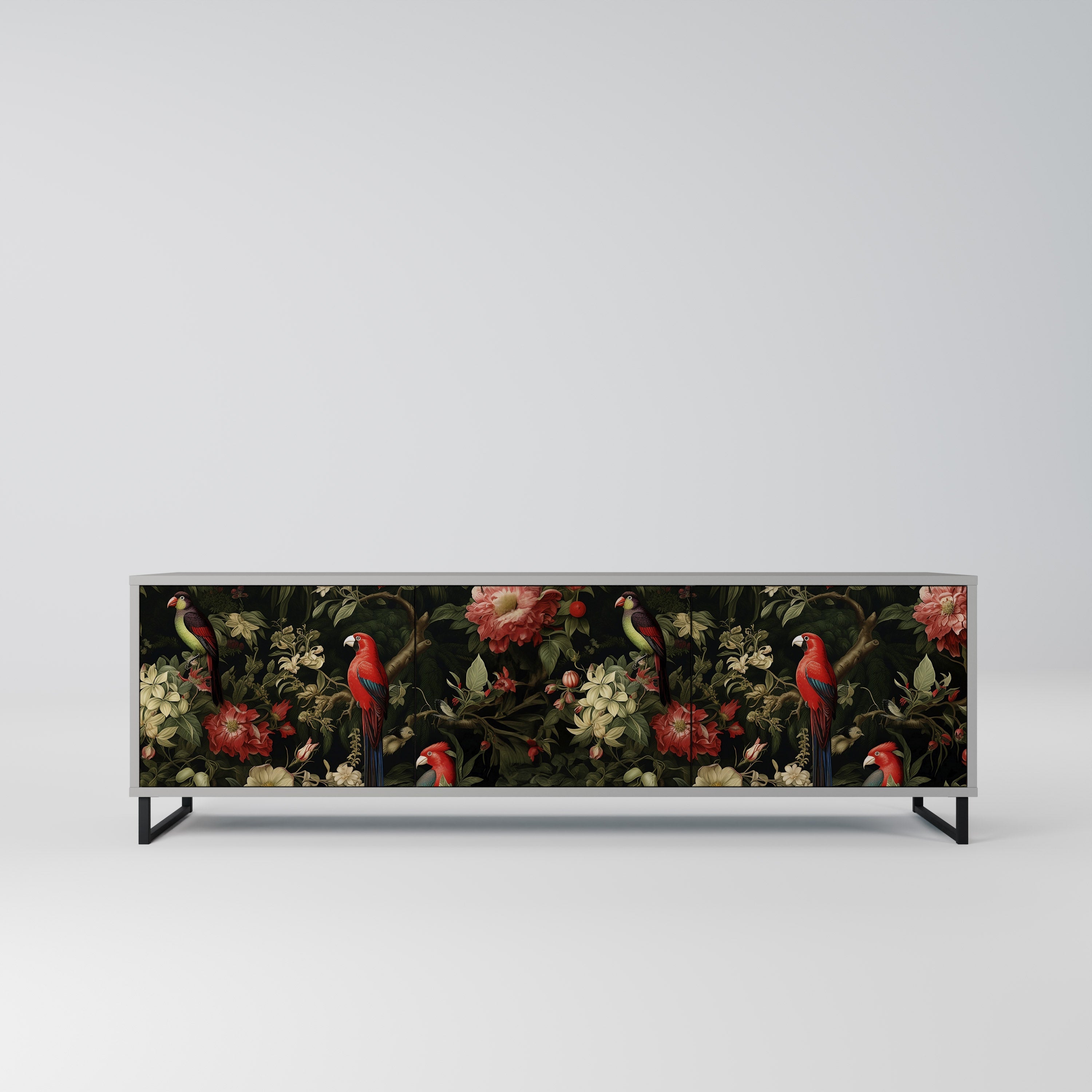 Meuble TV 3 portes AVIAN GREENERY, finition grise