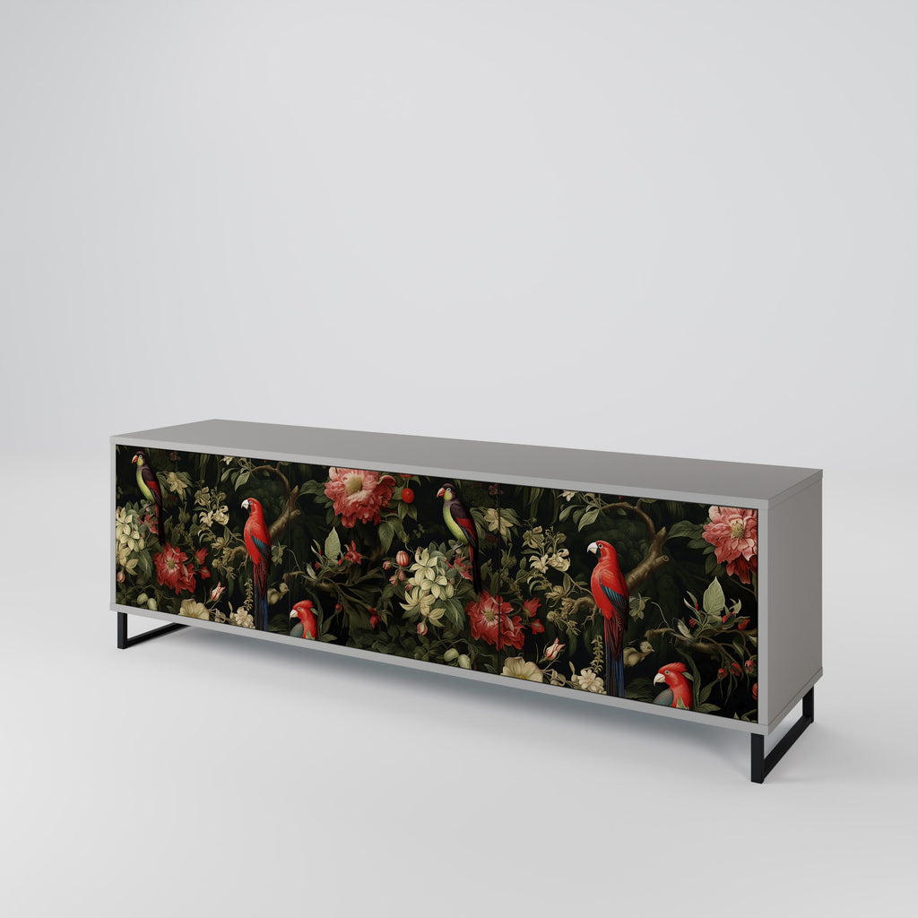 Meuble TV 3 portes AVIAN GREENERY, finition grise