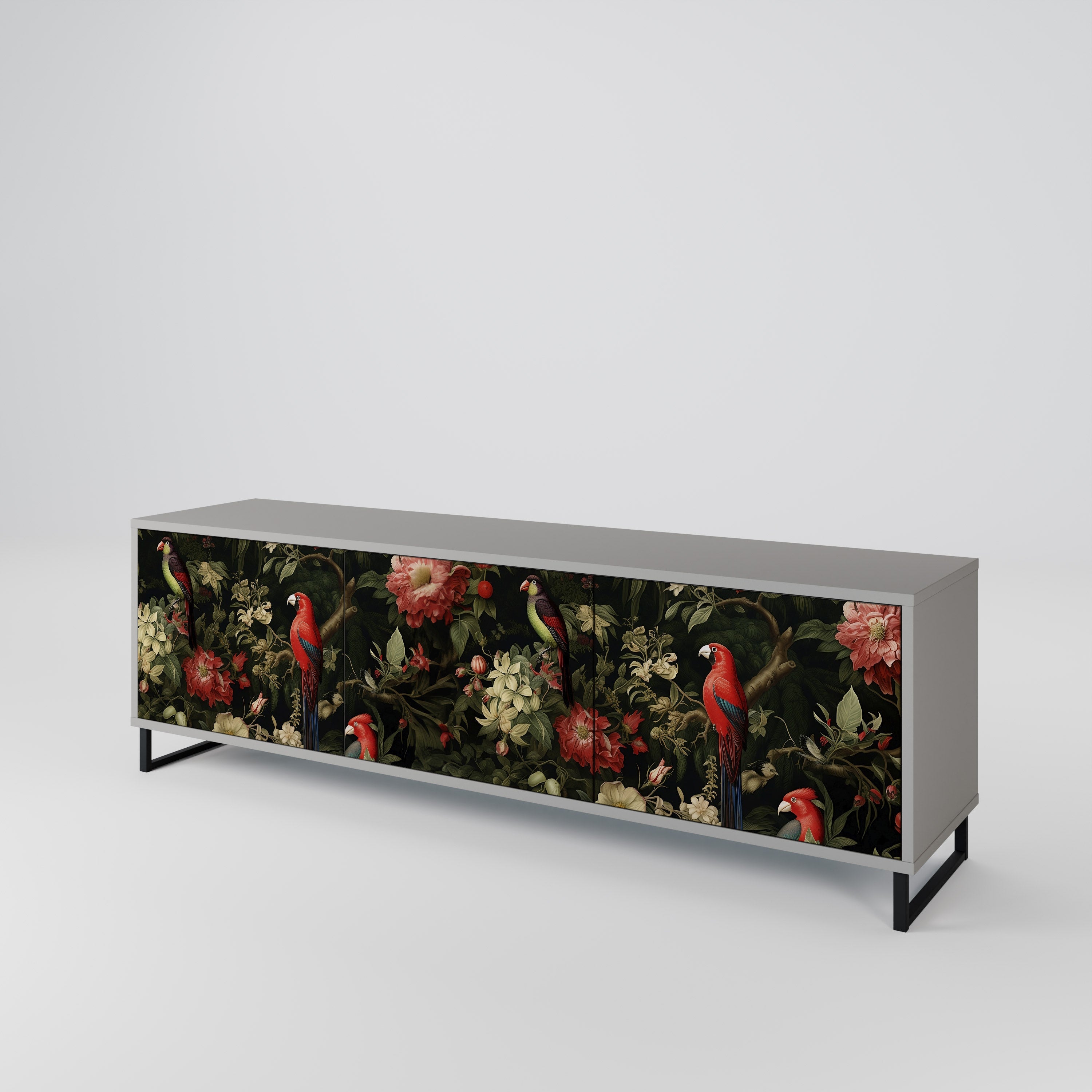 Meuble TV 3 portes AVIAN GREENERY, finition grise