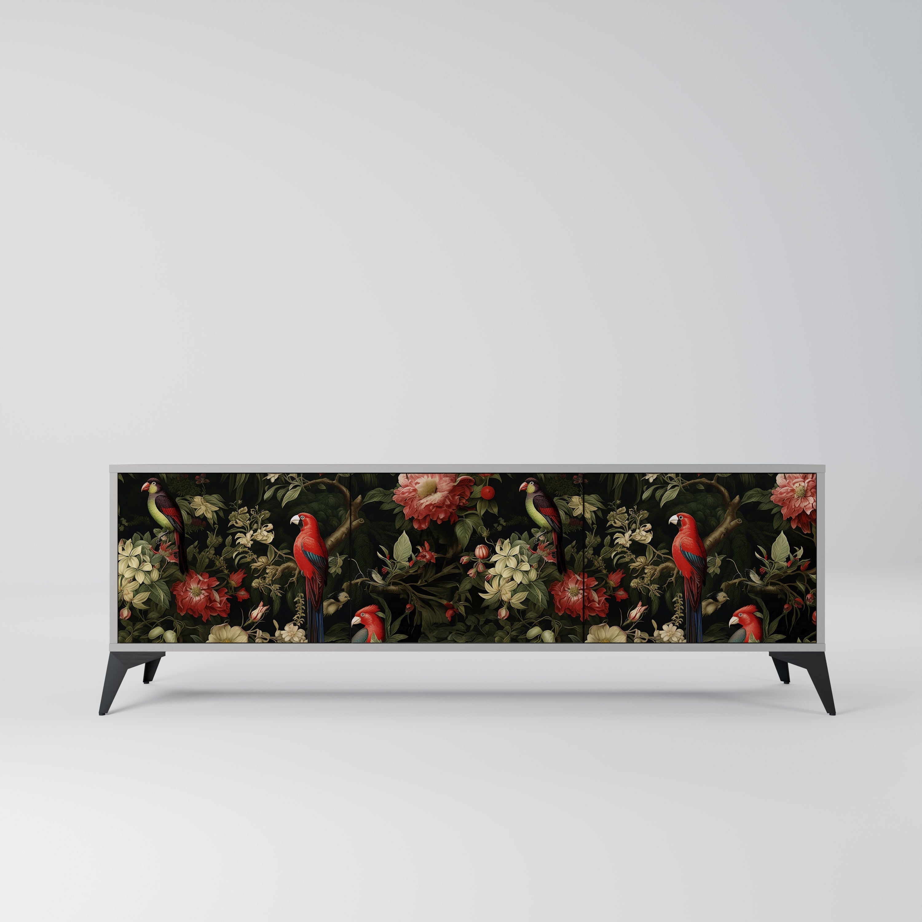 Meuble TV 3 portes AVIAN GREENERY, finition grise