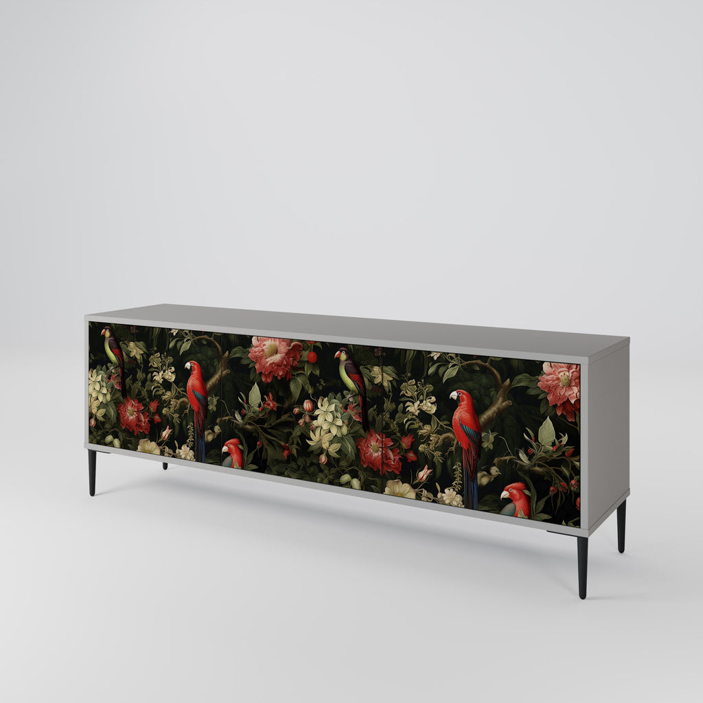 Meuble TV 3 portes AVIAN GREENERY, finition grise