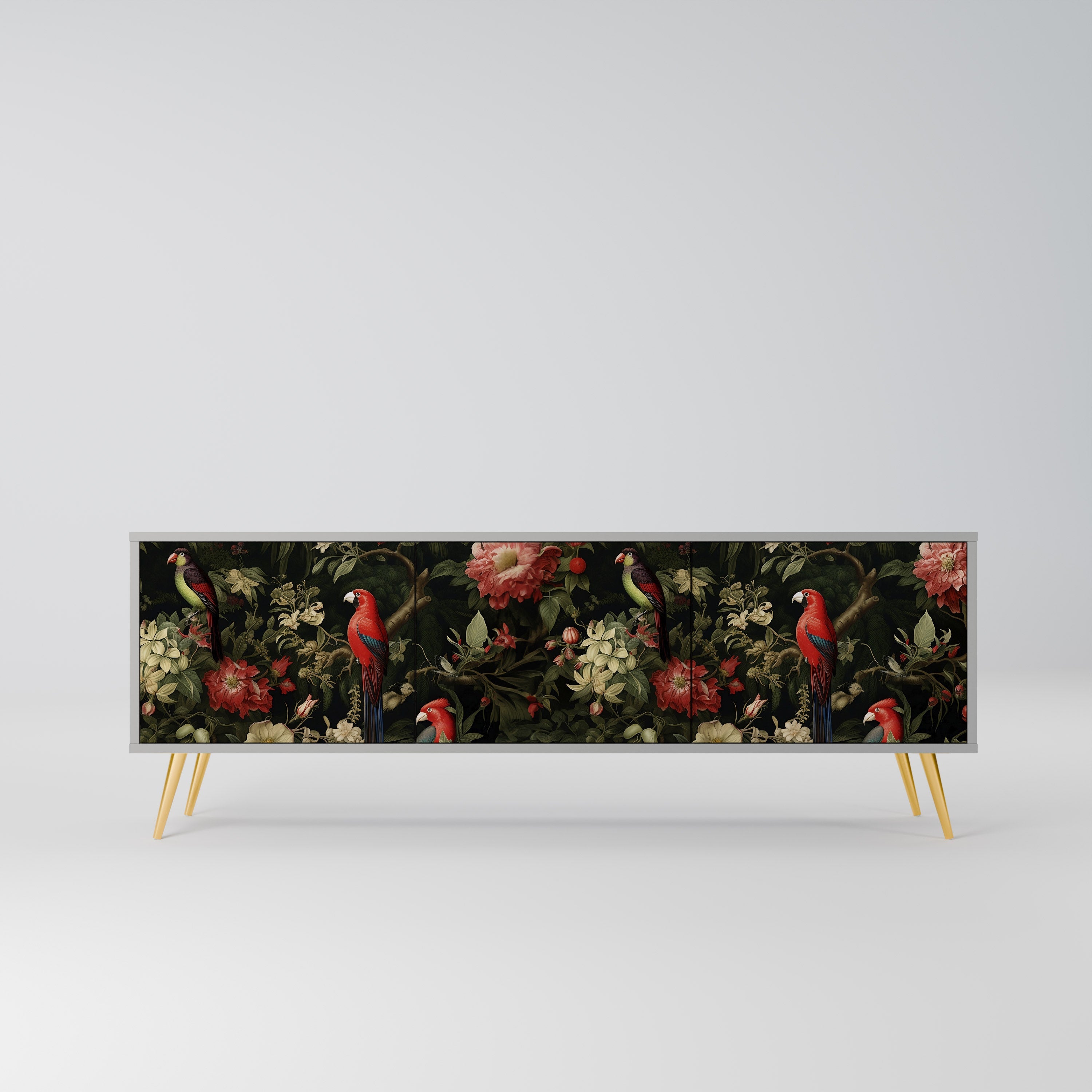 Meuble TV 3 portes AVIAN GREENERY, finition grise