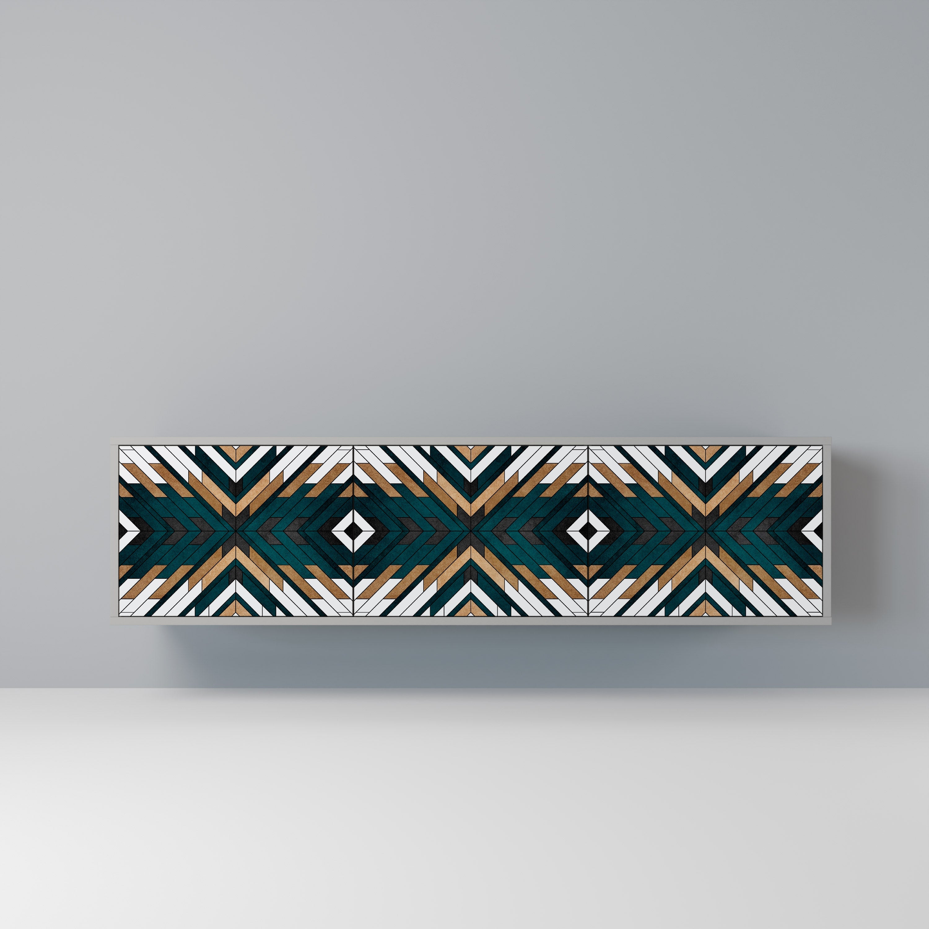 Meuble TV 3 portes ARTISTIC GEOMETRY en finition grise