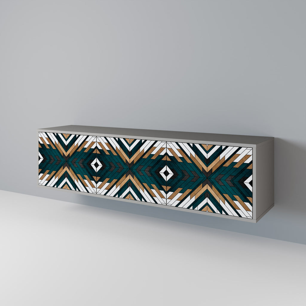 Meuble TV 3 portes ARTISTIC GEOMETRY en finition grise