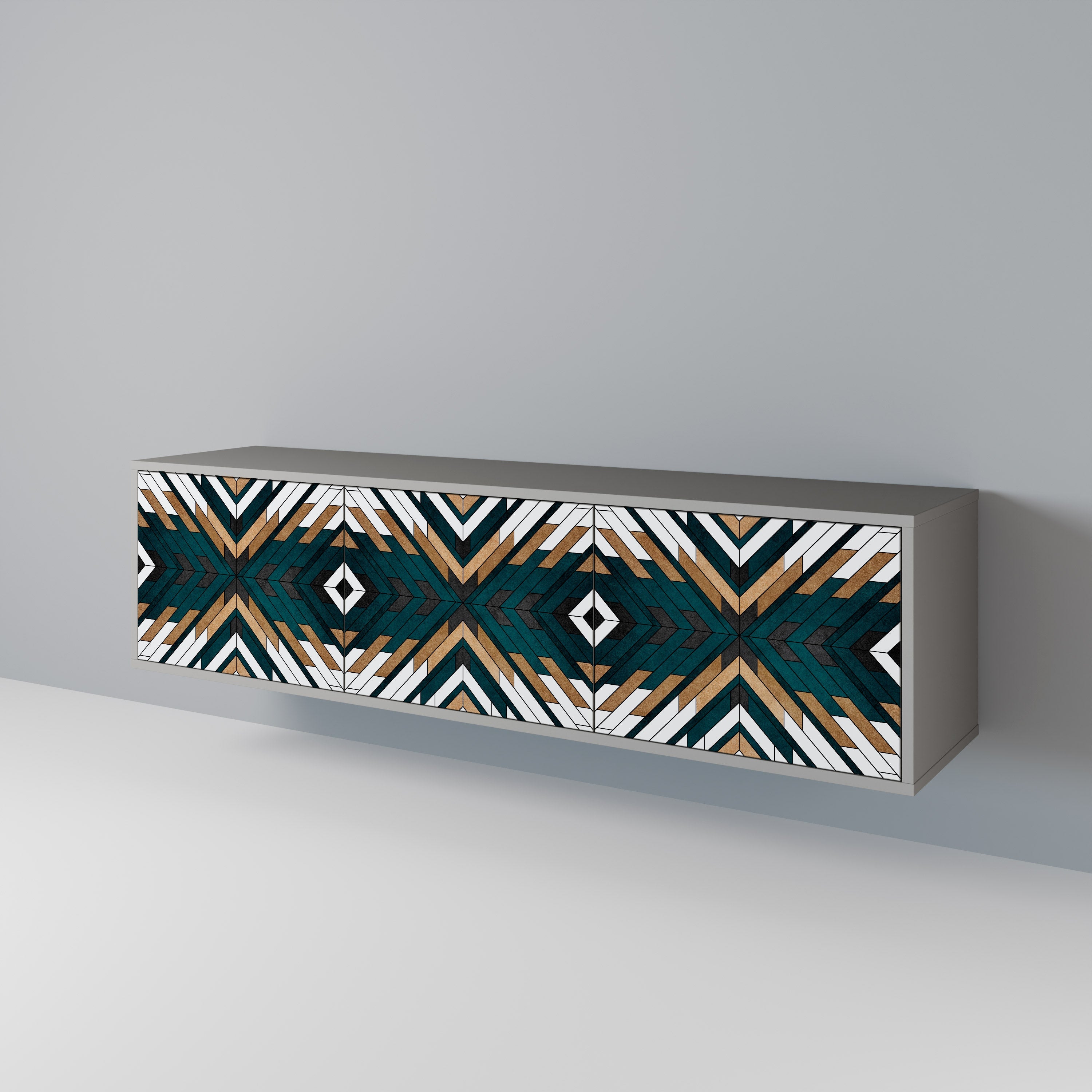 Meuble TV 3 portes ARTISTIC GEOMETRY en finition grise