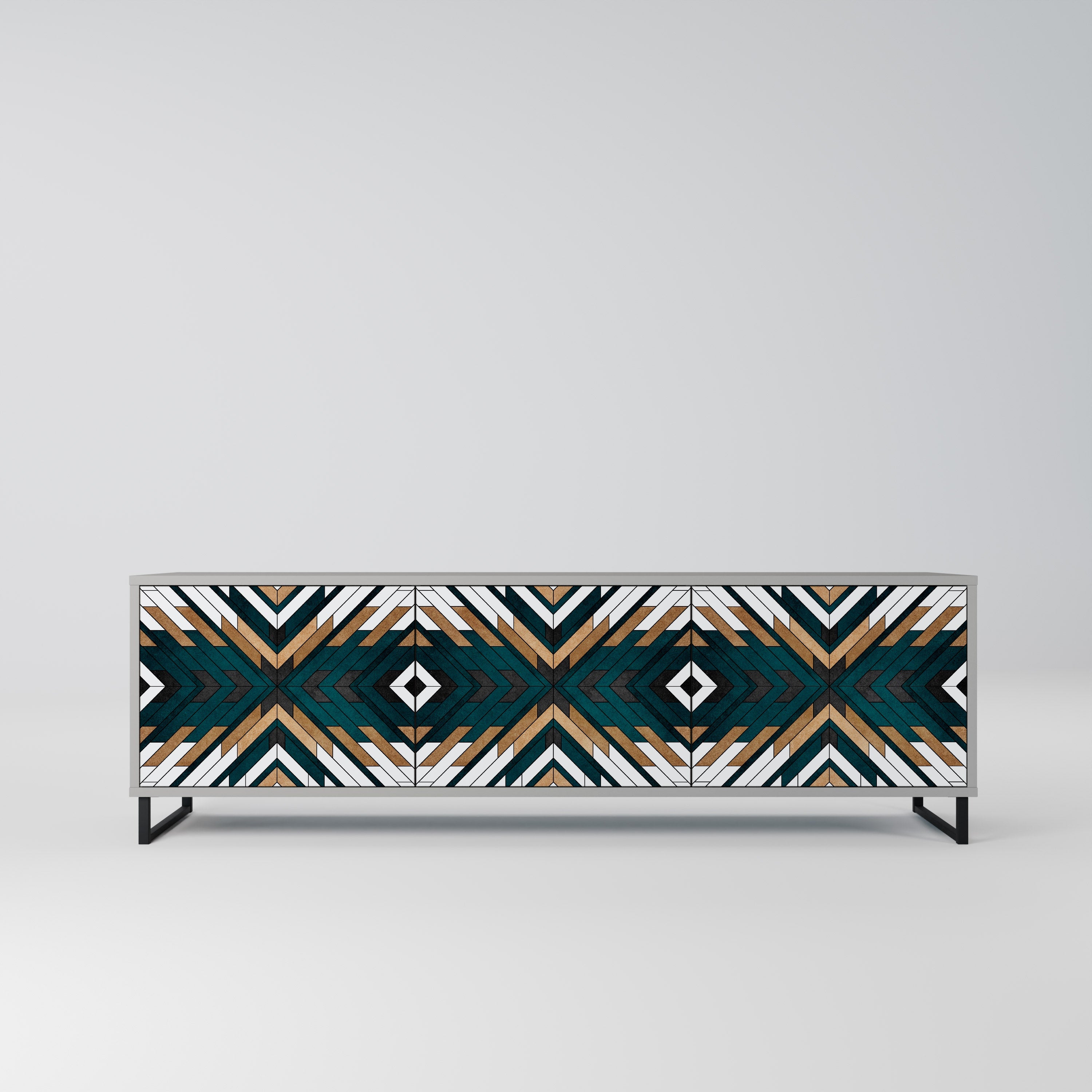 Meuble TV 3 portes ARTISTIC GEOMETRY en finition grise