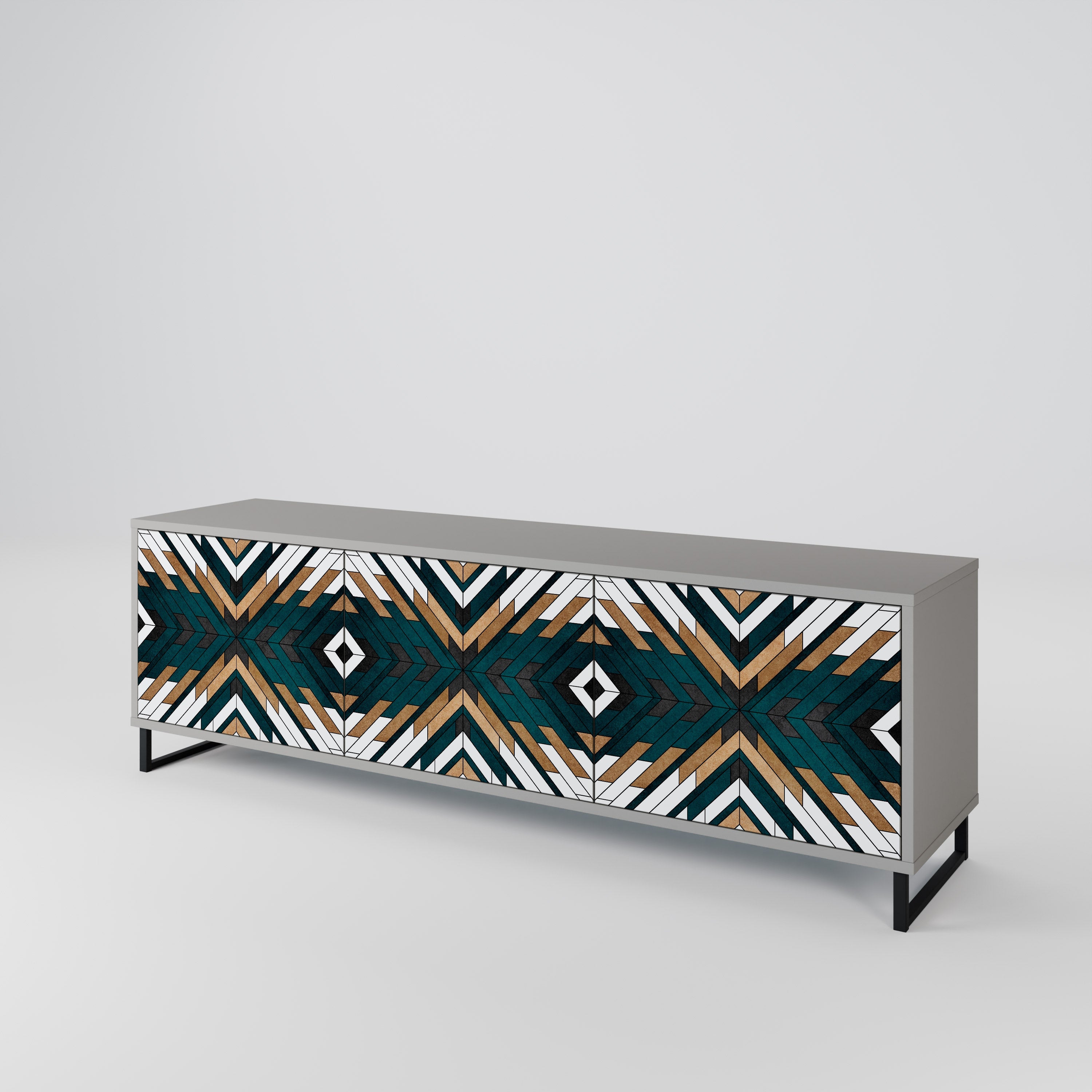 Meuble TV 3 portes ARTISTIC GEOMETRY en finition grise