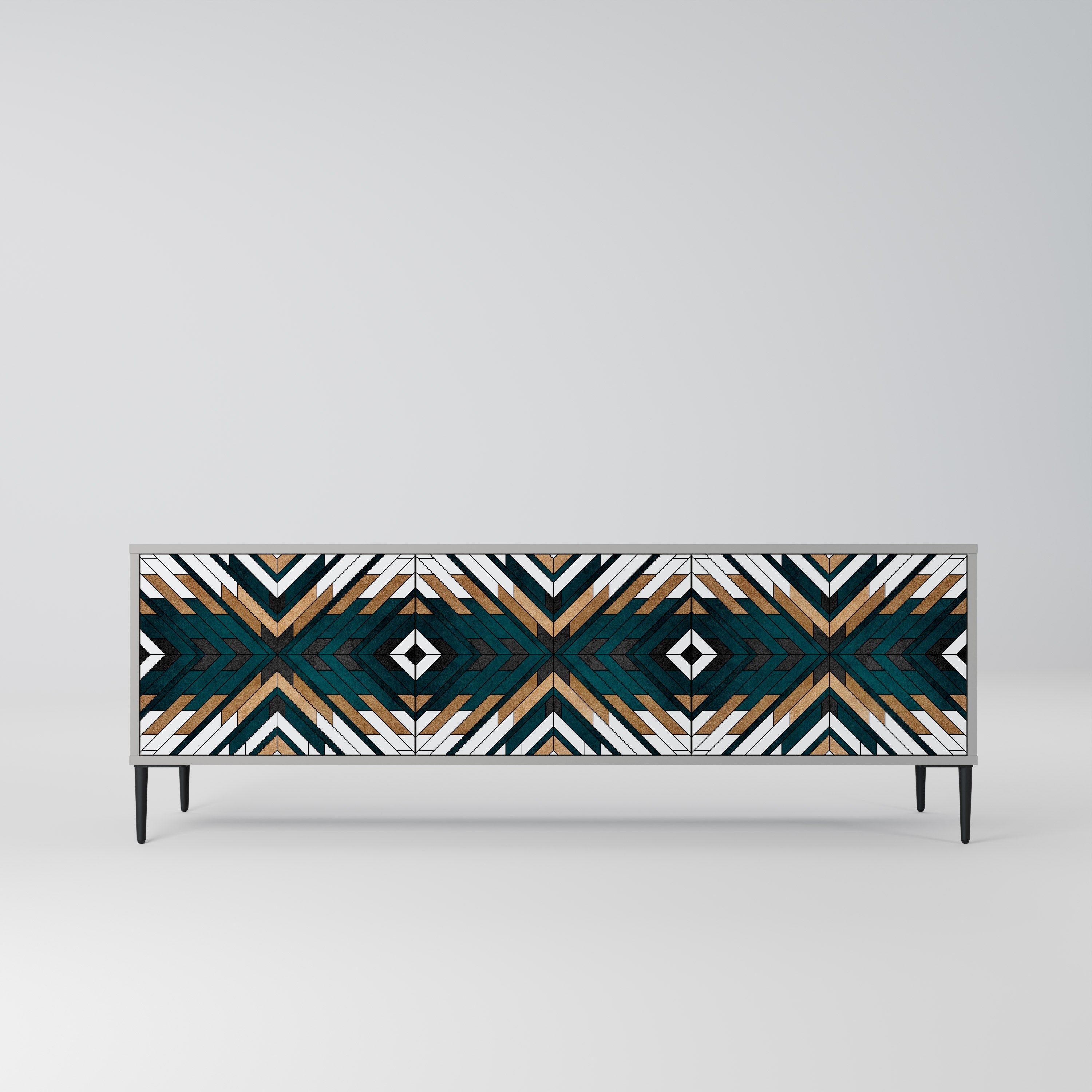 Meuble TV 3 portes ARTISTIC GEOMETRY en finition grise