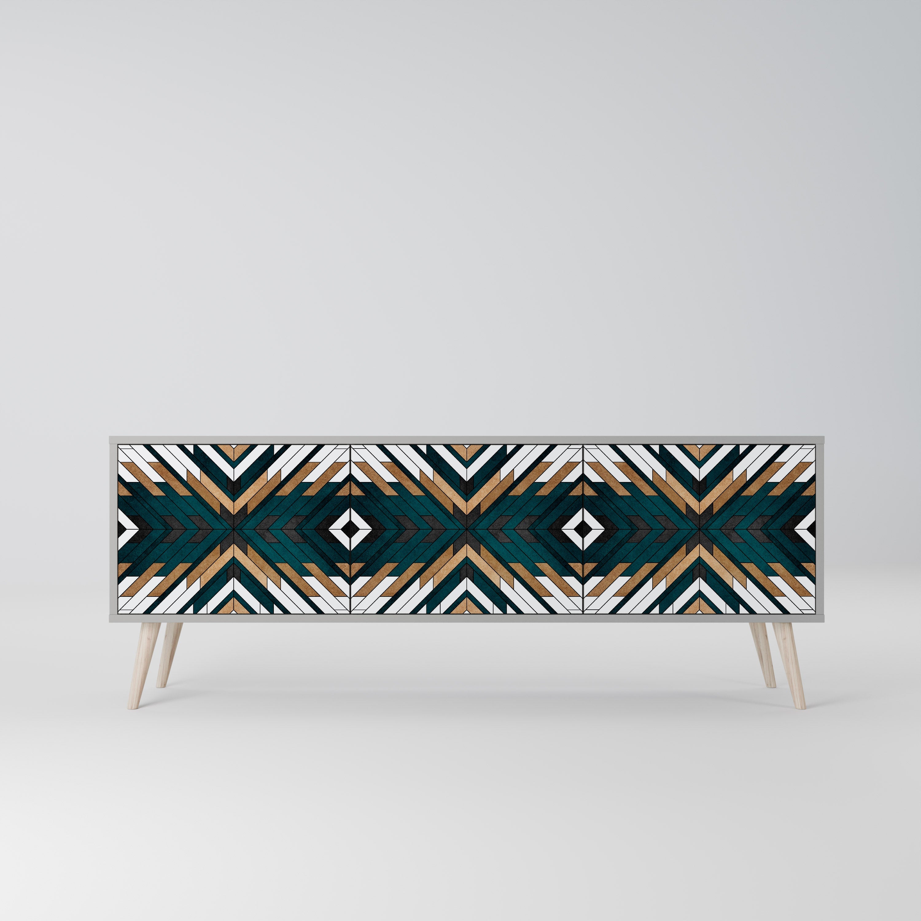 Meuble TV 3 portes ARTISTIC GEOMETRY en finition grise