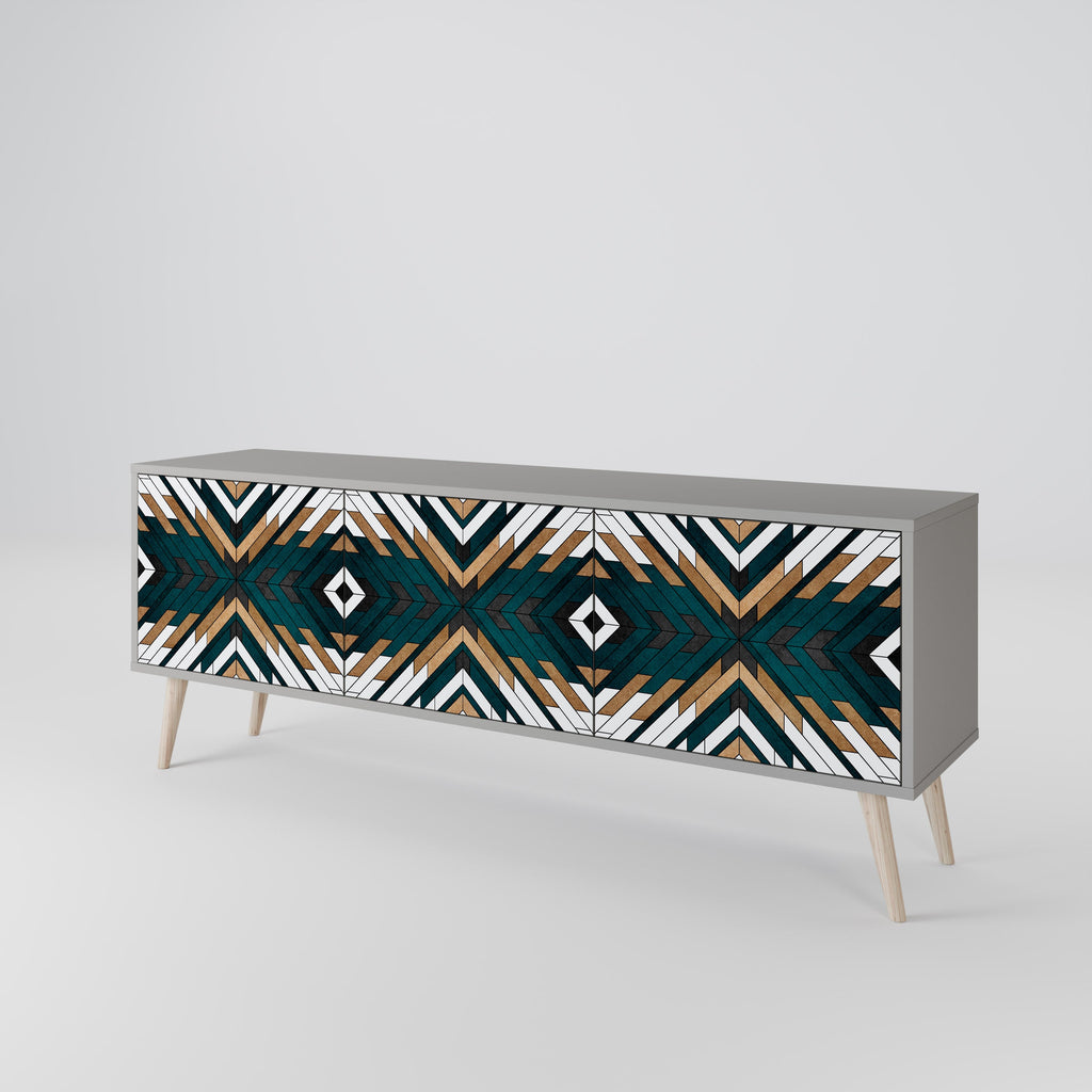 Meuble TV 3 portes ARTISTIC GEOMETRY en finition grise