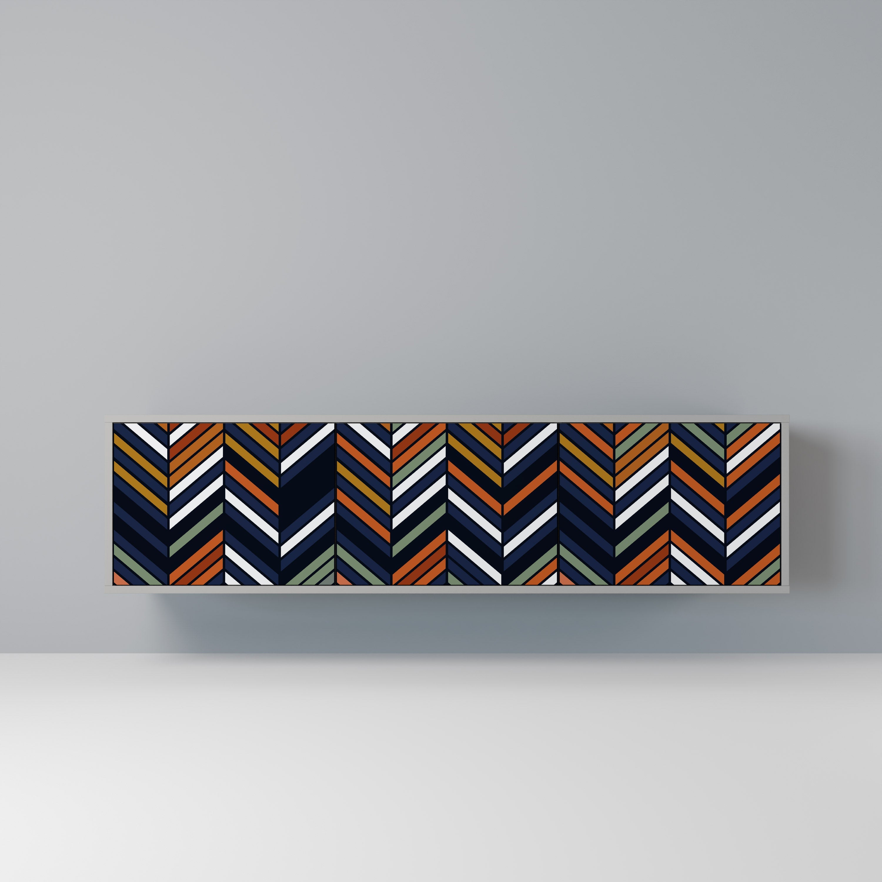 Meuble TV 3 portes VIBRANT PATCHWORK en finition grise