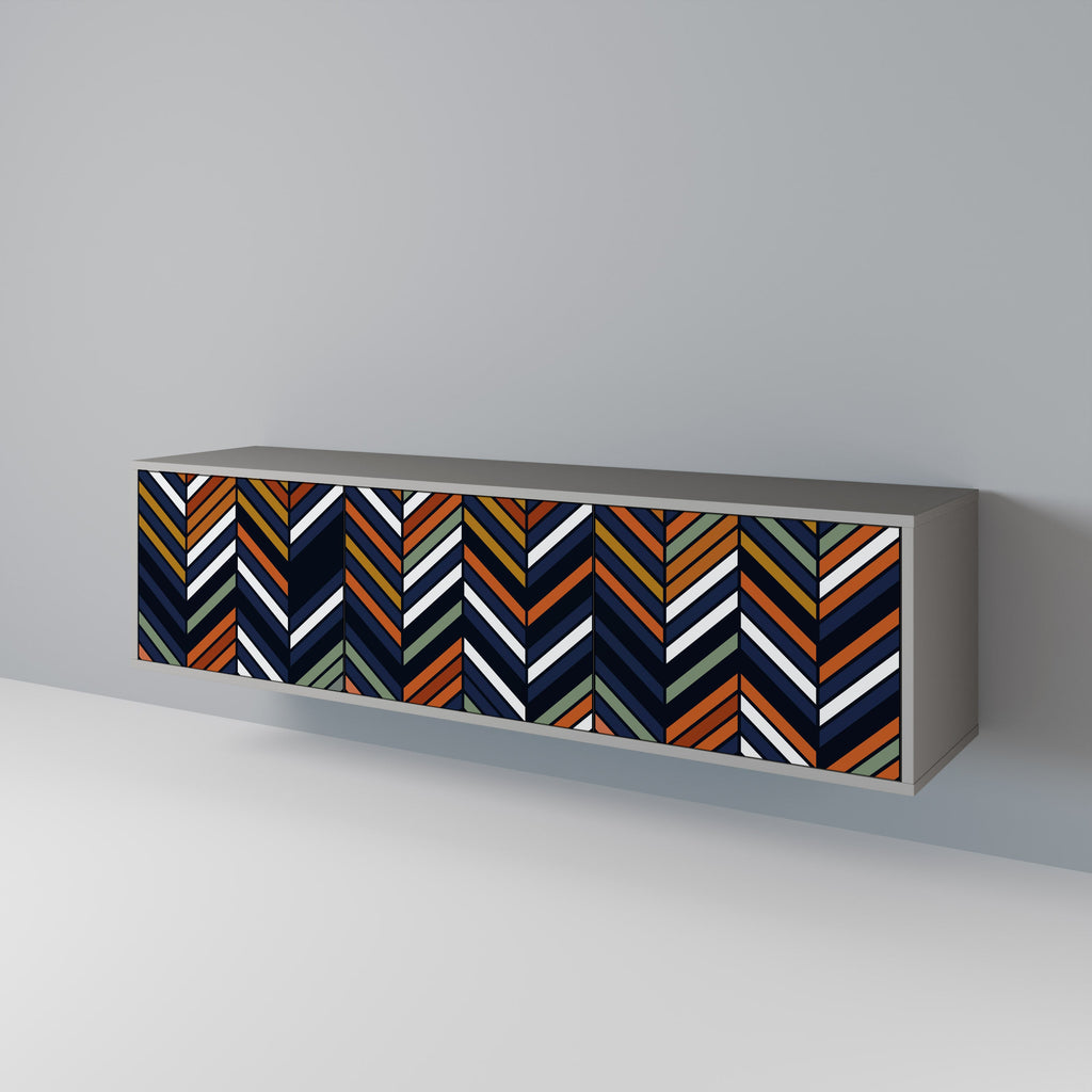 Meuble TV 3 portes VIBRANT PATCHWORK en finition grise