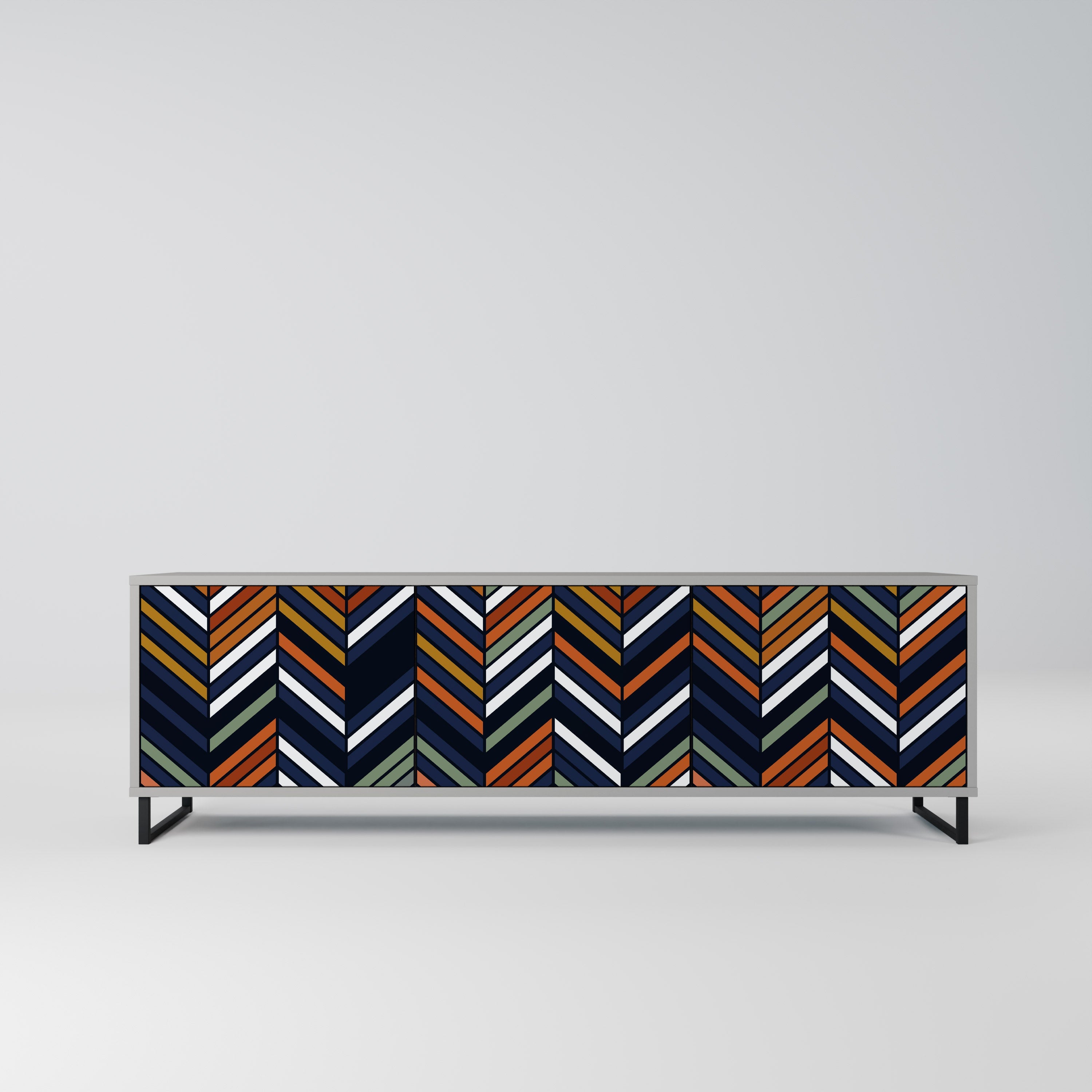 Meuble TV 3 portes VIBRANT PATCHWORK en finition grise