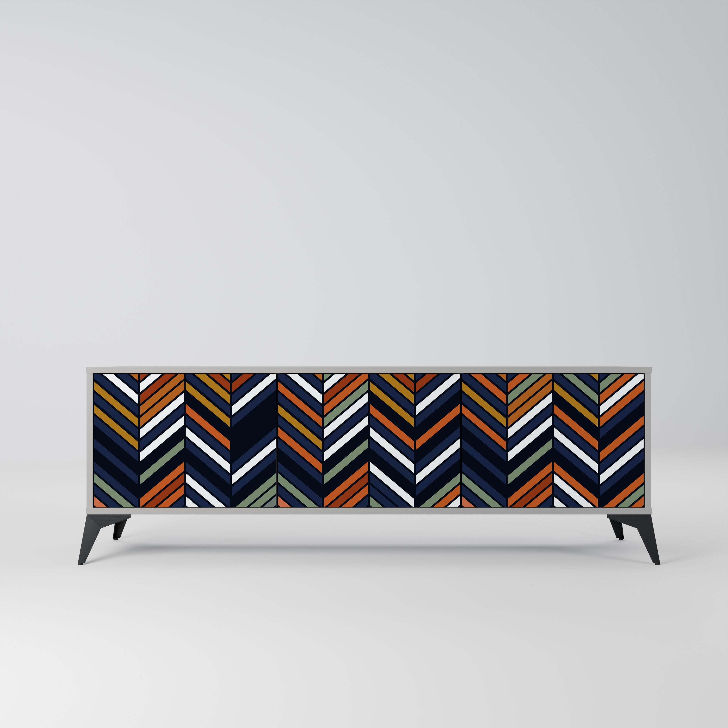 Meuble TV 3 portes VIBRANT PATCHWORK en finition grise