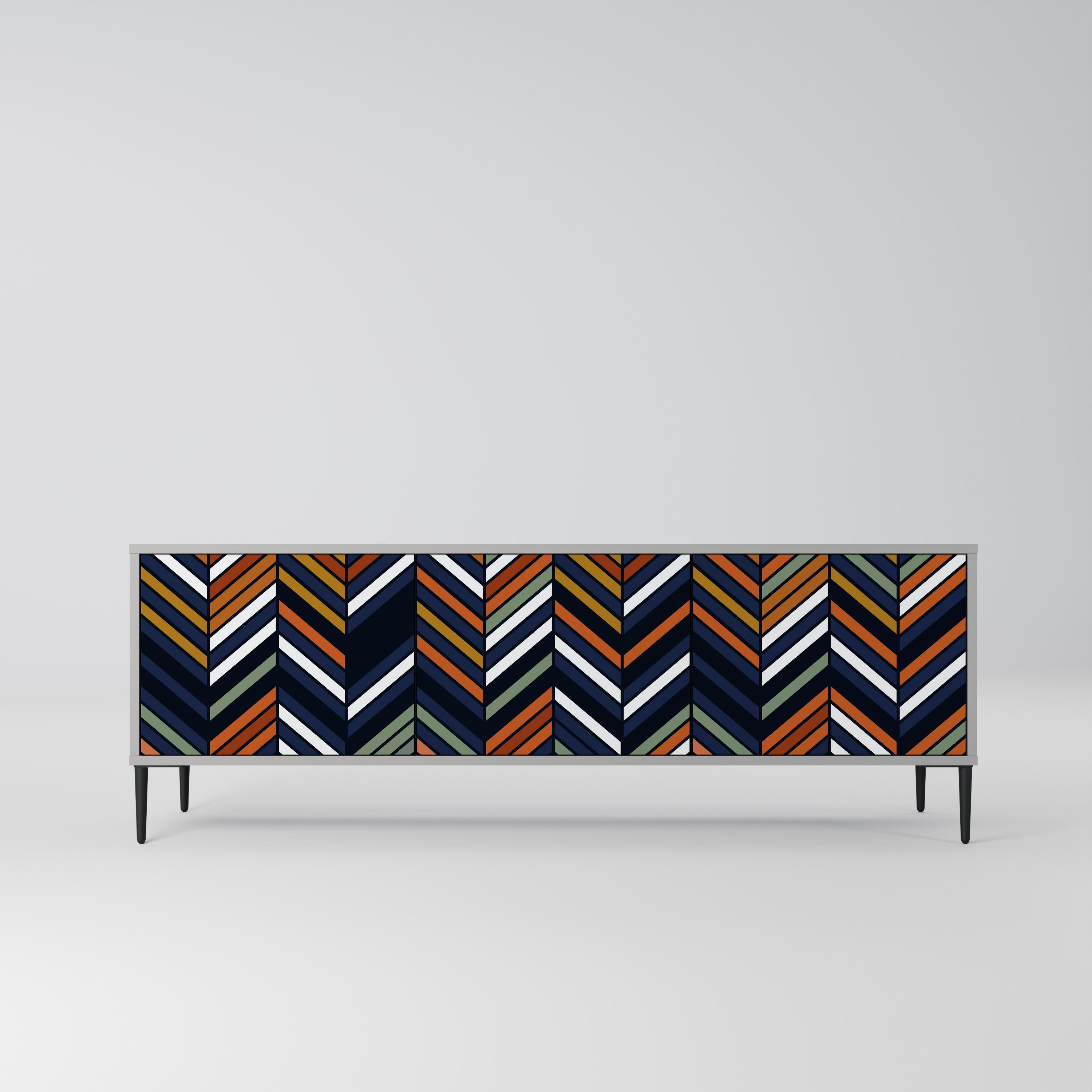 Meuble TV 3 portes VIBRANT PATCHWORK en finition grise