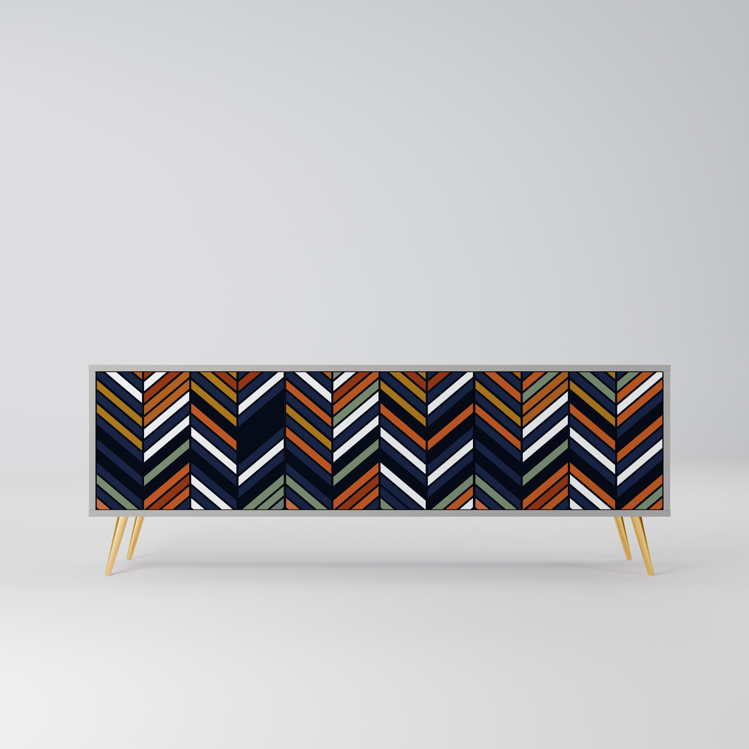 Meuble TV 3 portes VIBRANT PATCHWORK en finition grise