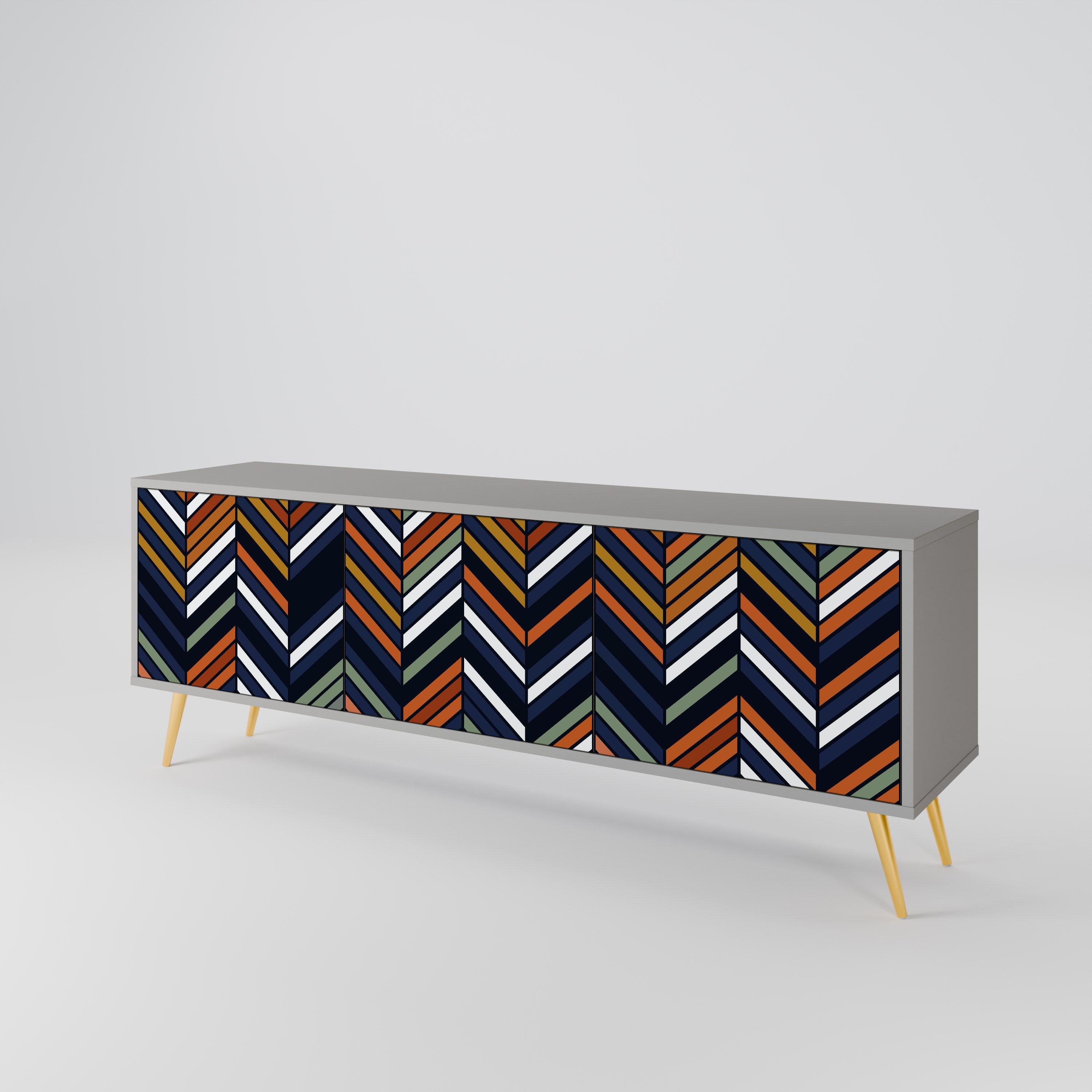 Meuble TV 3 portes VIBRANT PATCHWORK en finition grise