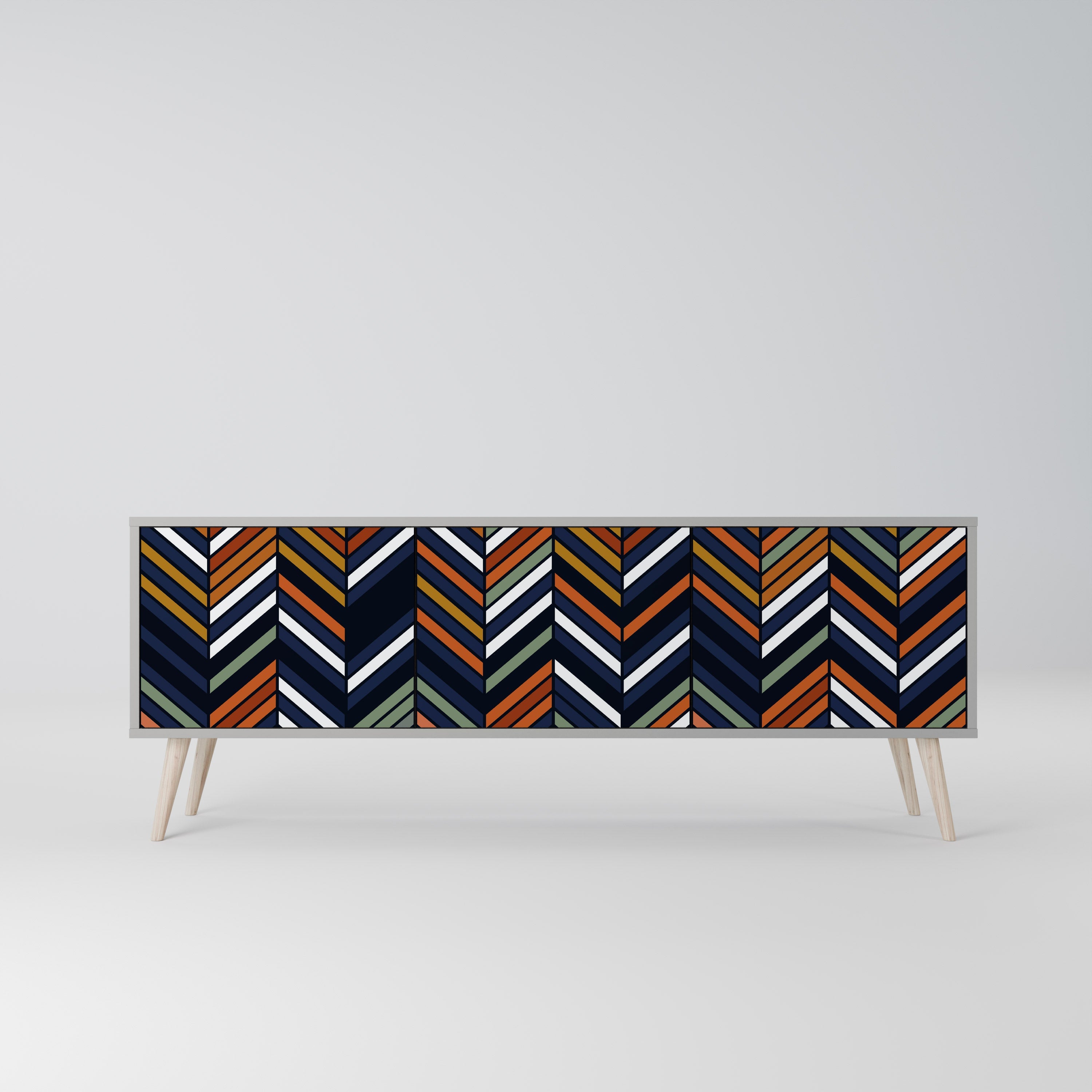 Meuble TV 3 portes VIBRANT PATCHWORK en finition grise