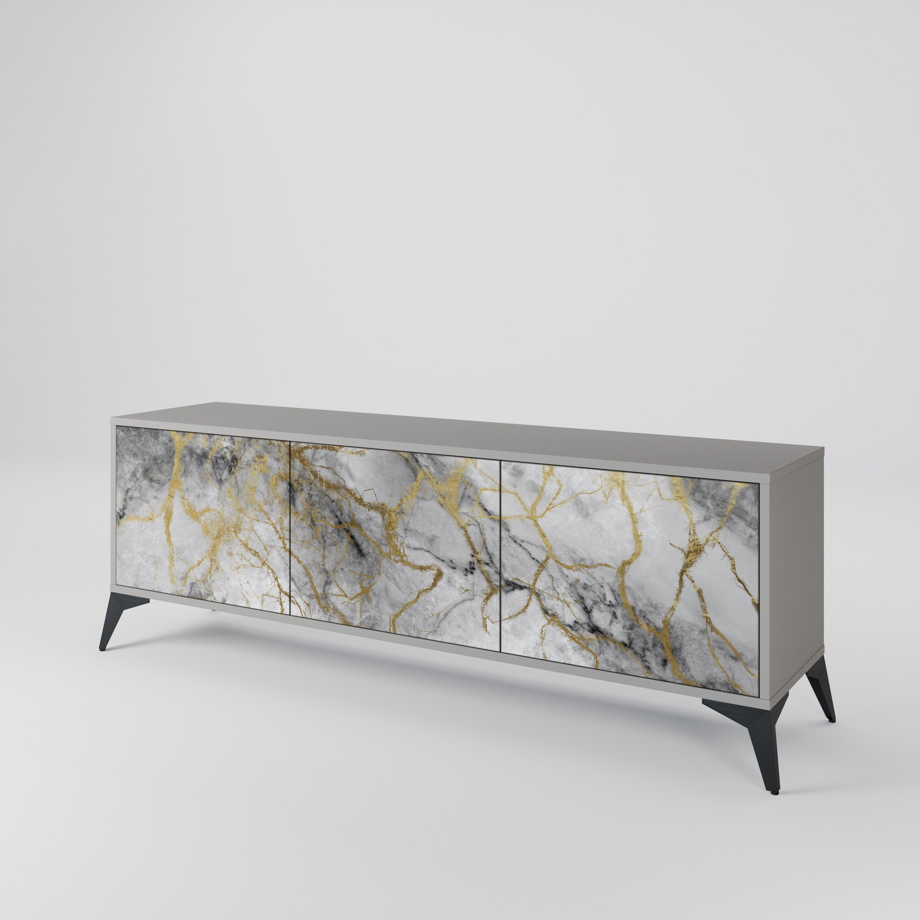 Meuble TV 3 portes TIMELESS GLIDE, finition grise