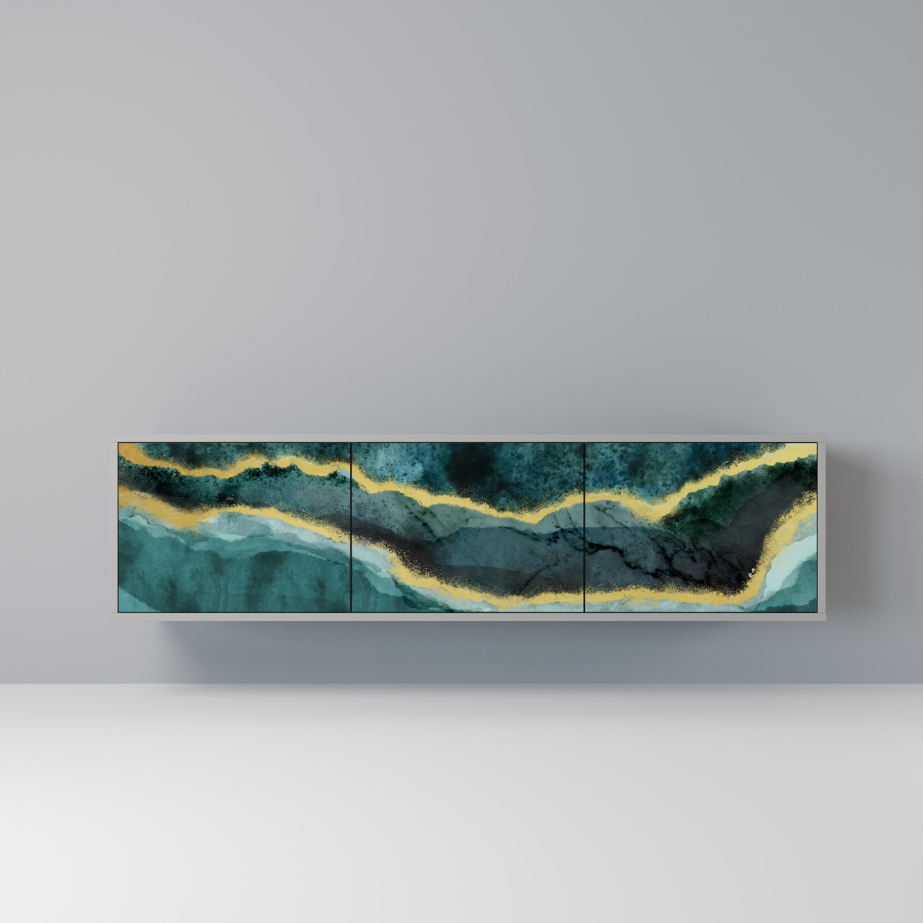 Meuble TV 3 portes GOLDRUSH ODYSSEY finition grise