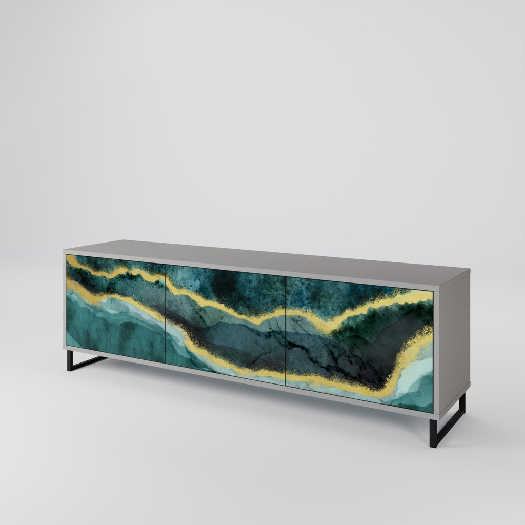 Meuble TV 3 portes GOLDRUSH ODYSSEY finition grise