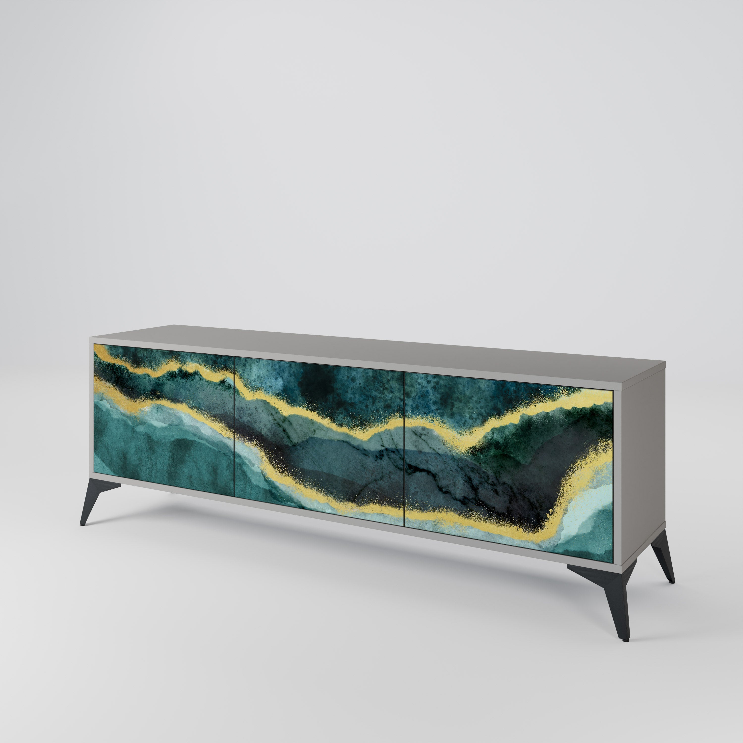 Meuble TV 3 portes GOLDRUSH ODYSSEY finition grise