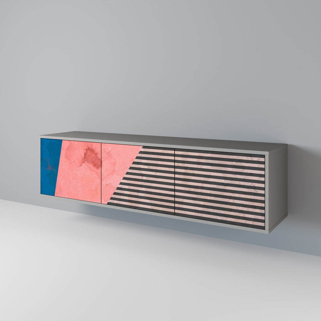 Meuble TV 3 portes GLAMOROUS STRIPE, finition grise