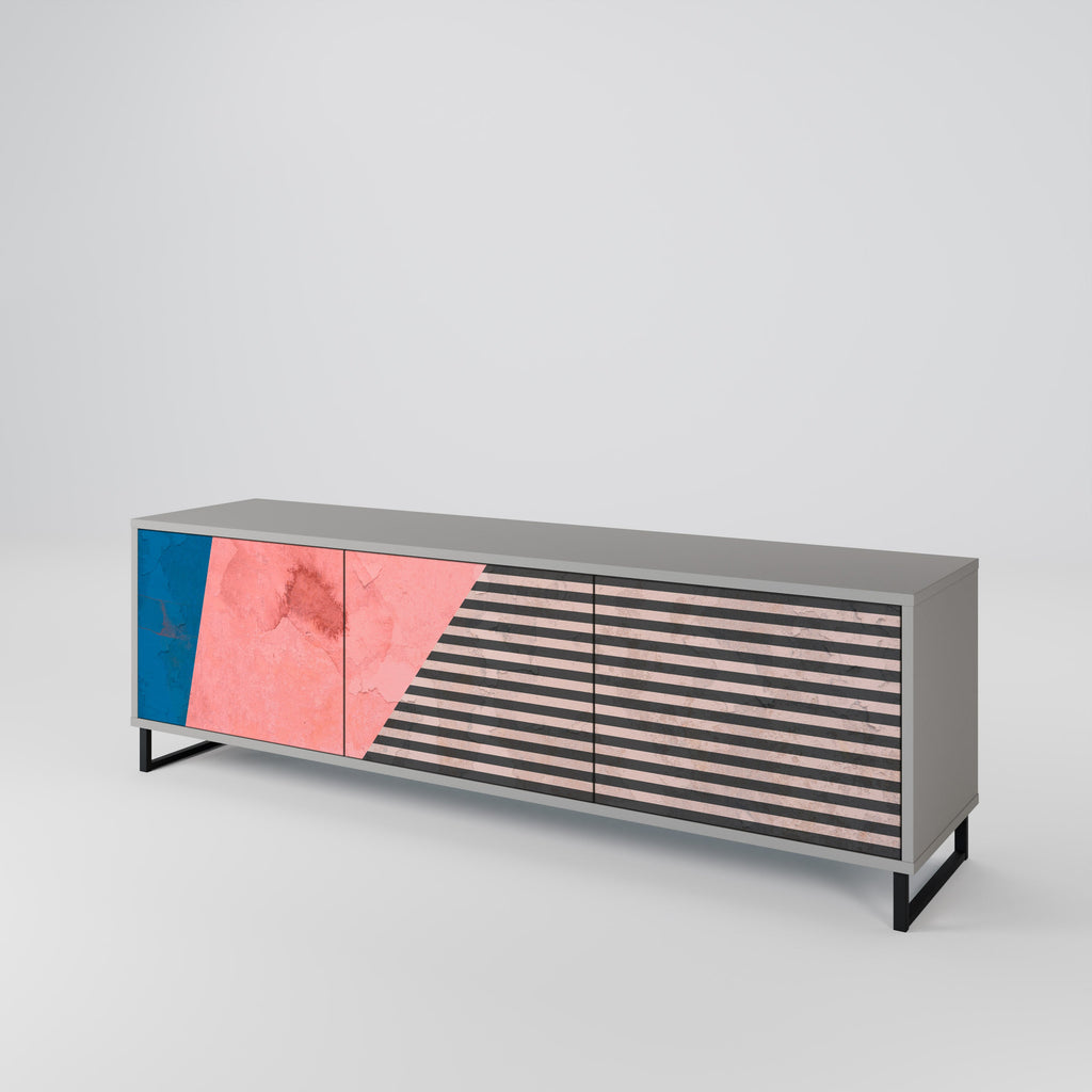 Meuble TV 3 portes GLAMOROUS STRIPE, finition grise