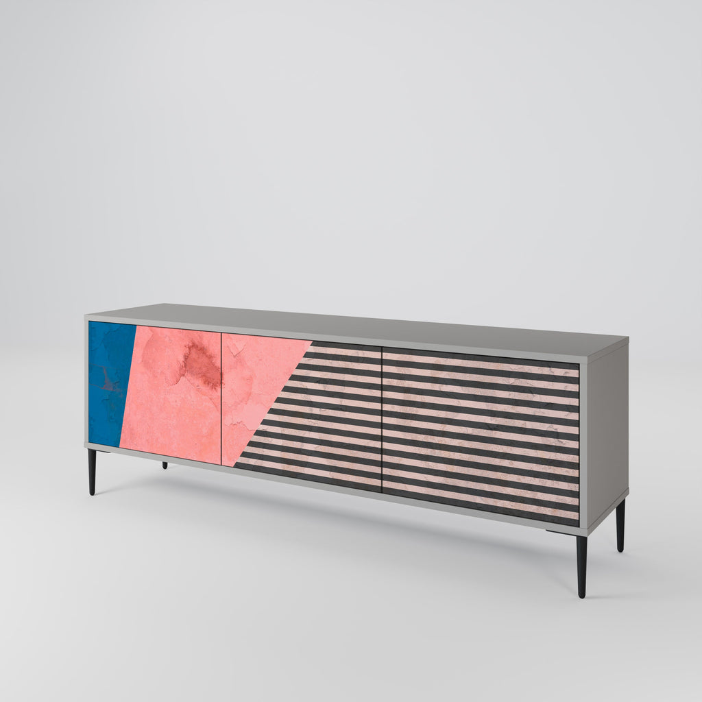 Meuble TV 3 portes GLAMOROUS STRIPE, finition grise