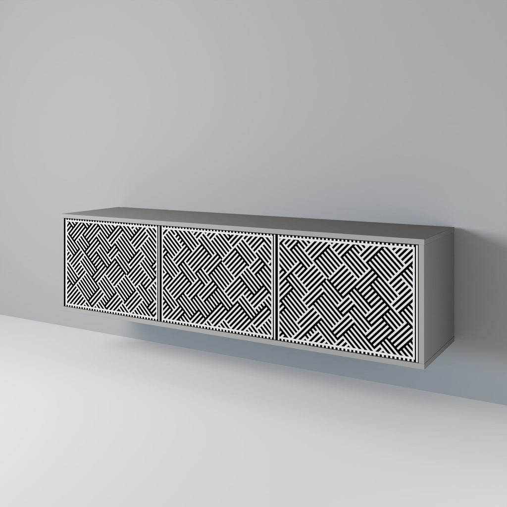 Meuble TV 3 portes TEMPORARY SEQUENCE, finition grise