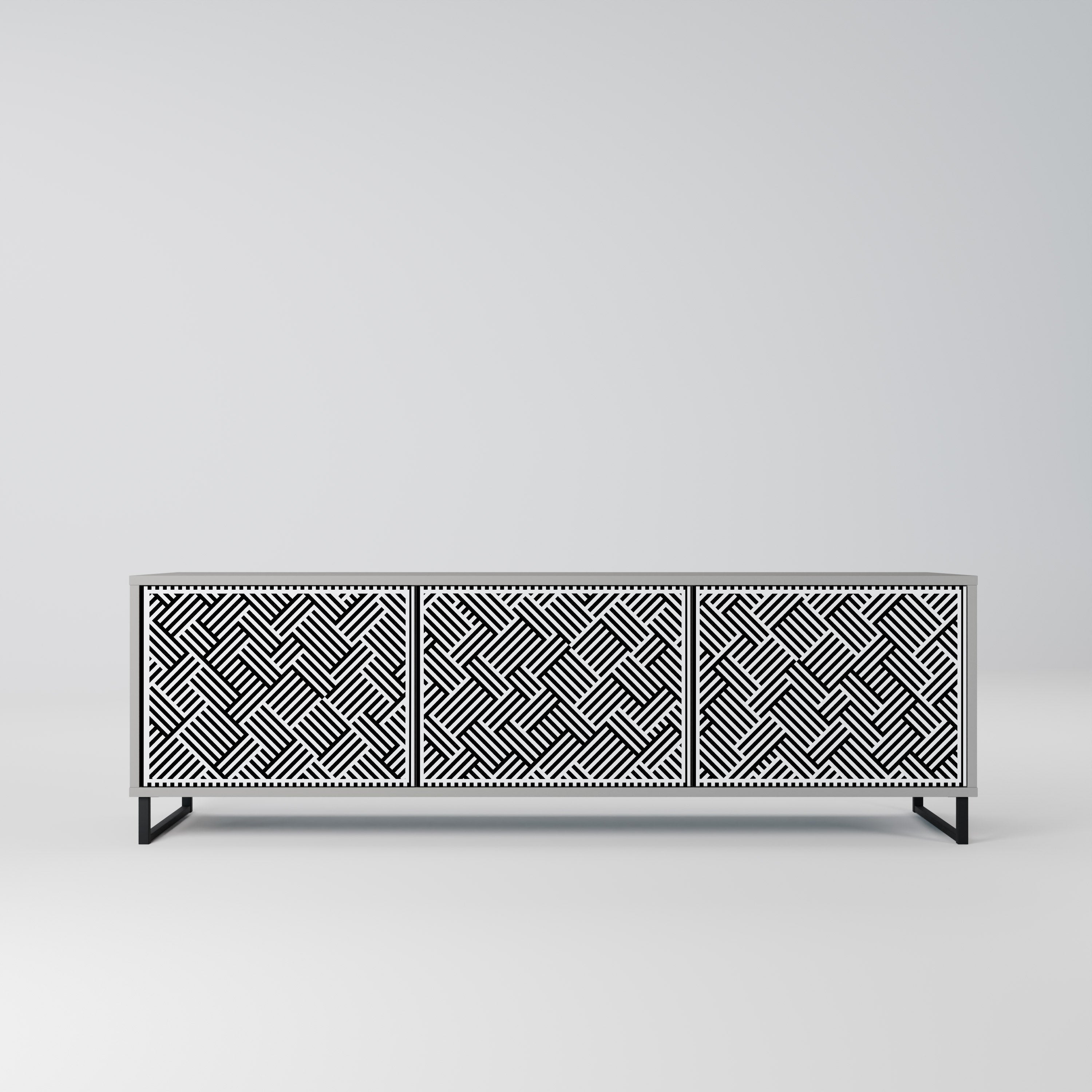 Meuble TV 3 portes TEMPORARY SEQUENCE, finition grise