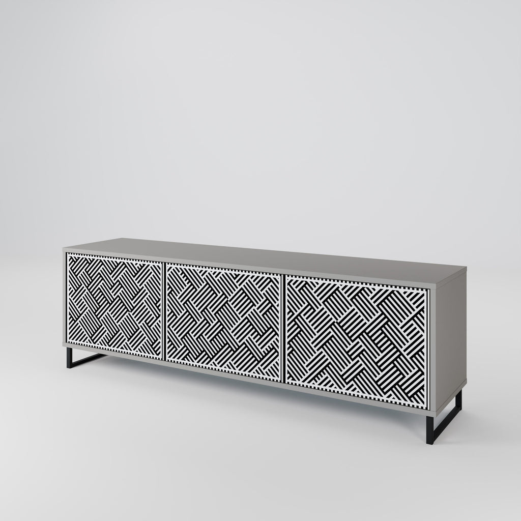 Meuble TV 3 portes TEMPORARY SEQUENCE, finition grise