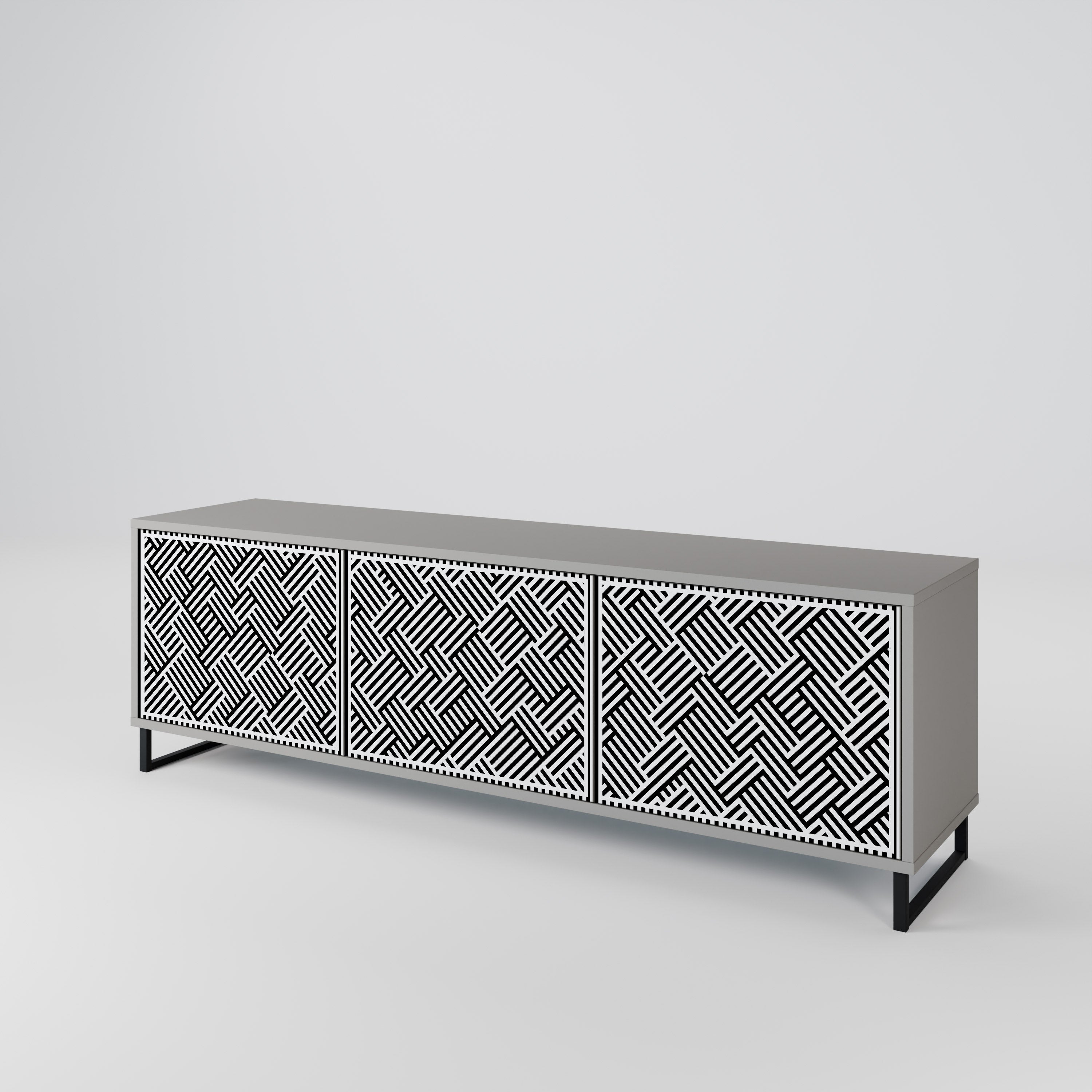 Meuble TV 3 portes TEMPORARY SEQUENCE, finition grise