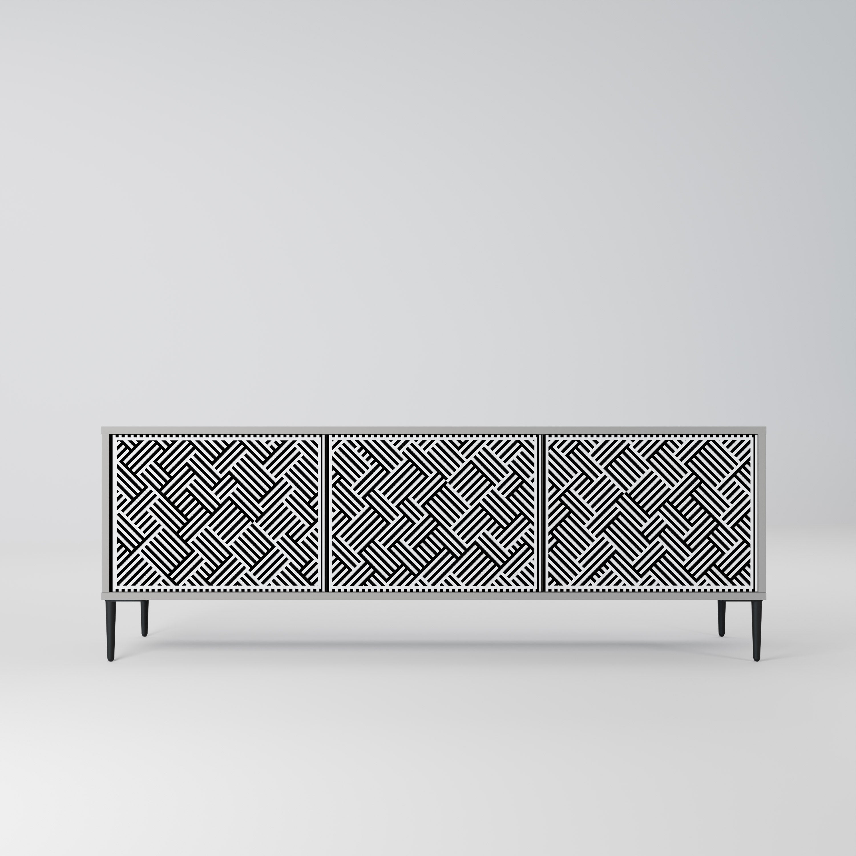 Meuble TV 3 portes TEMPORARY SEQUENCE, finition grise